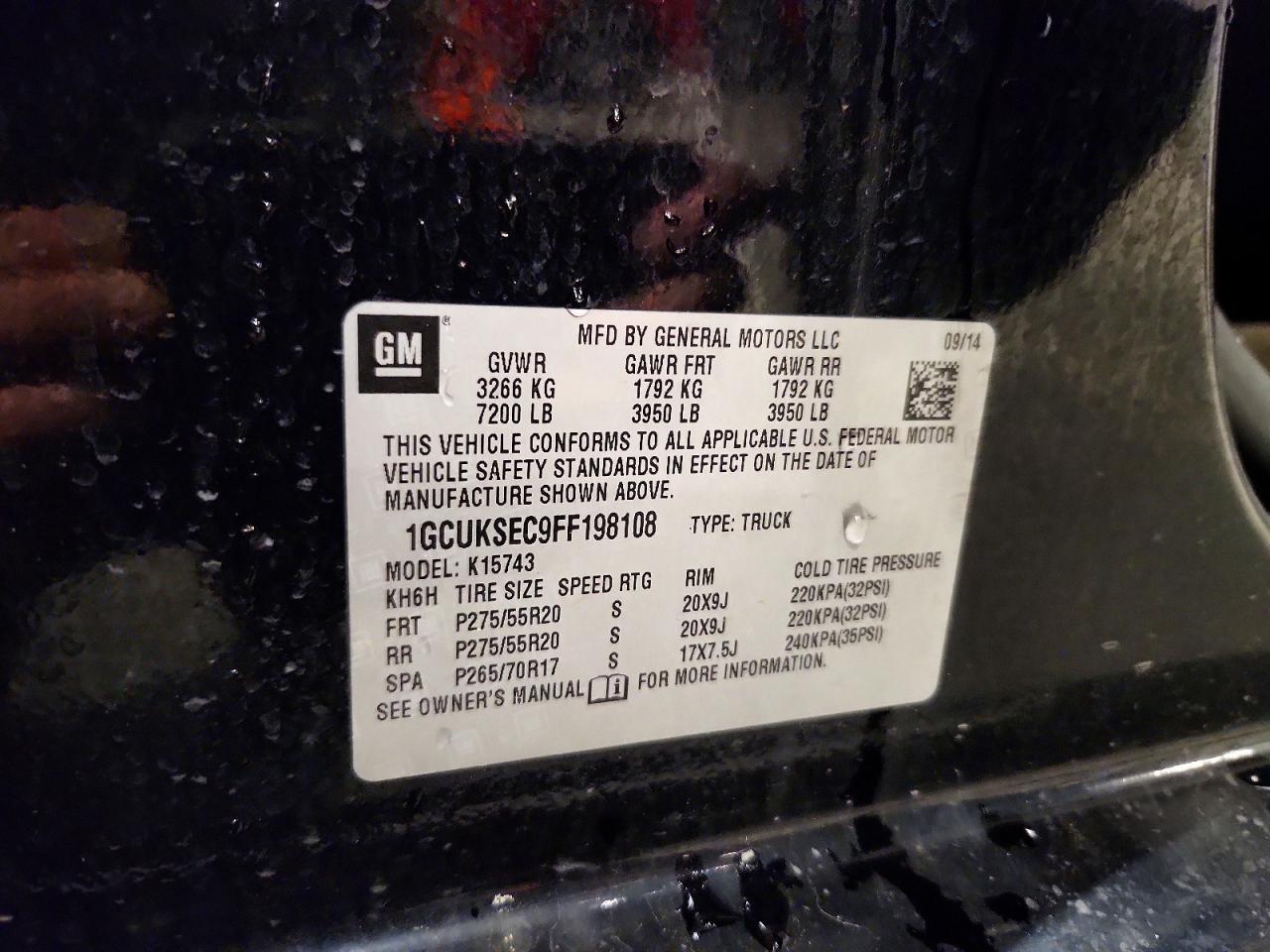 2015 Chevrolet Silverado K1500 Ltz Черный vin: 1GCUKSEC9FF198108