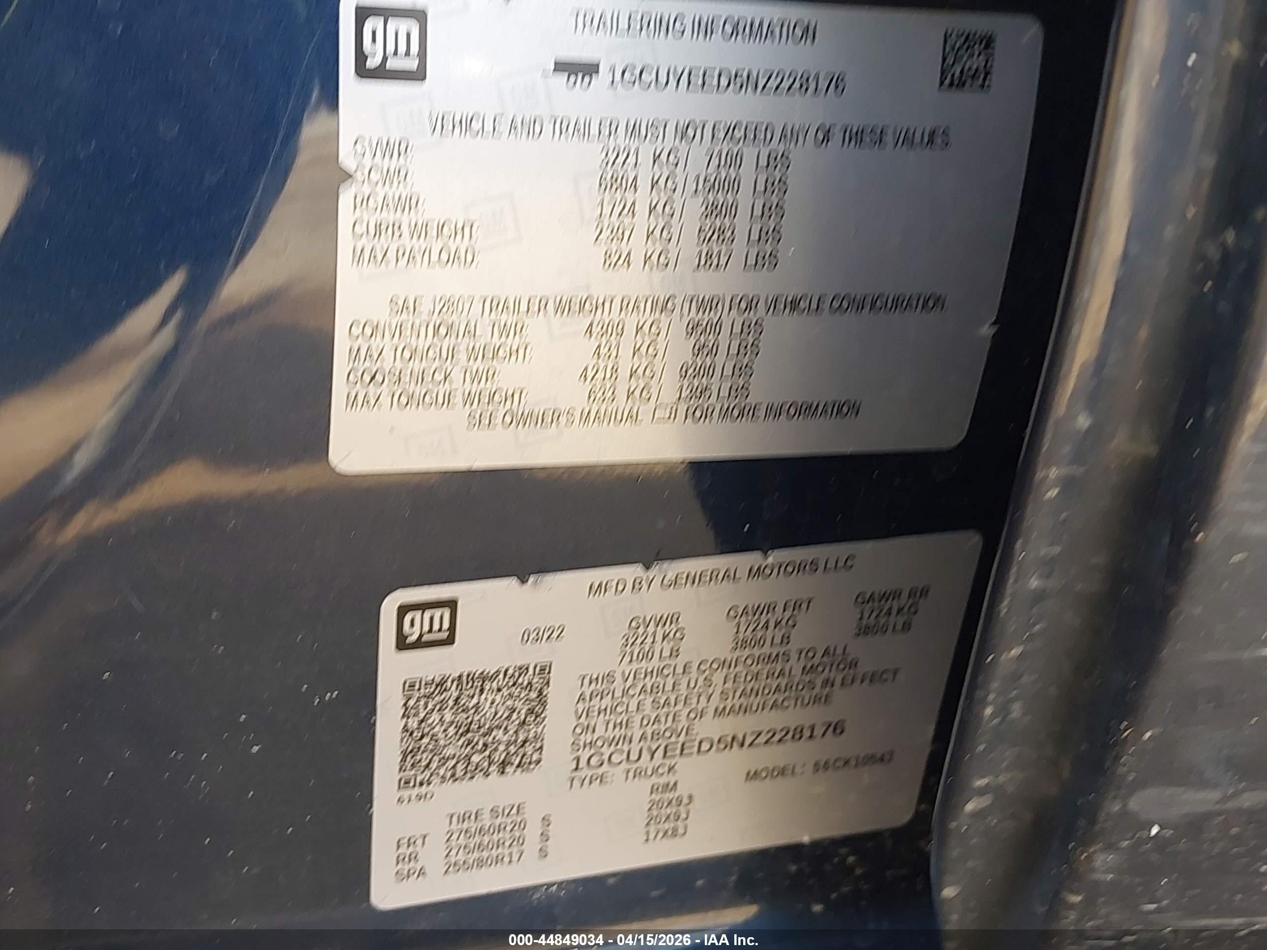 2022 Chevrolet Silverado 1500 Ltd 4wd  Short Bed Rst Синий vin: 1GCUYEED5NZ228176