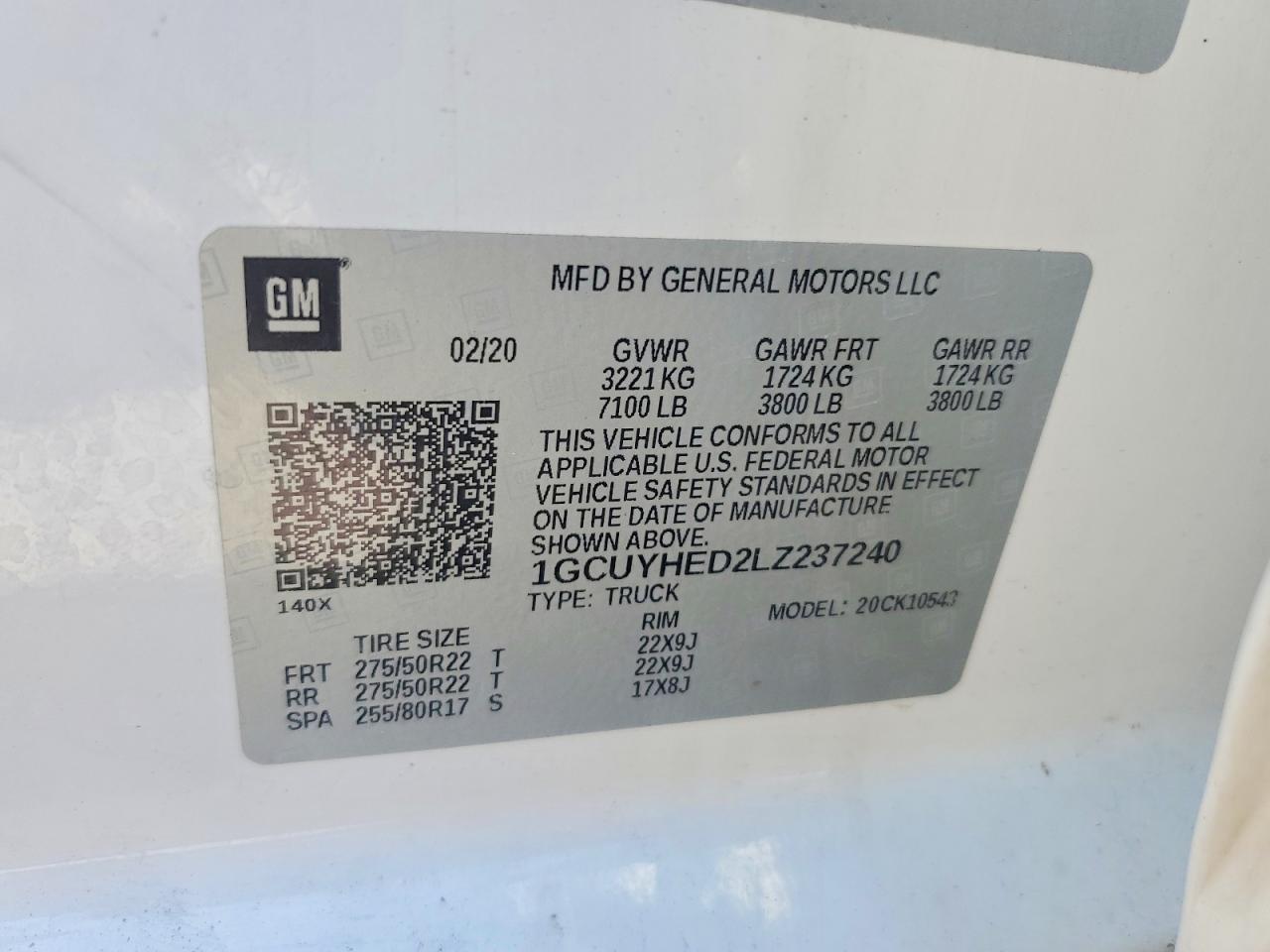 2020 Chevrolet Silverado K1500 High Country White vin: 1GCUYHED2LZ237240