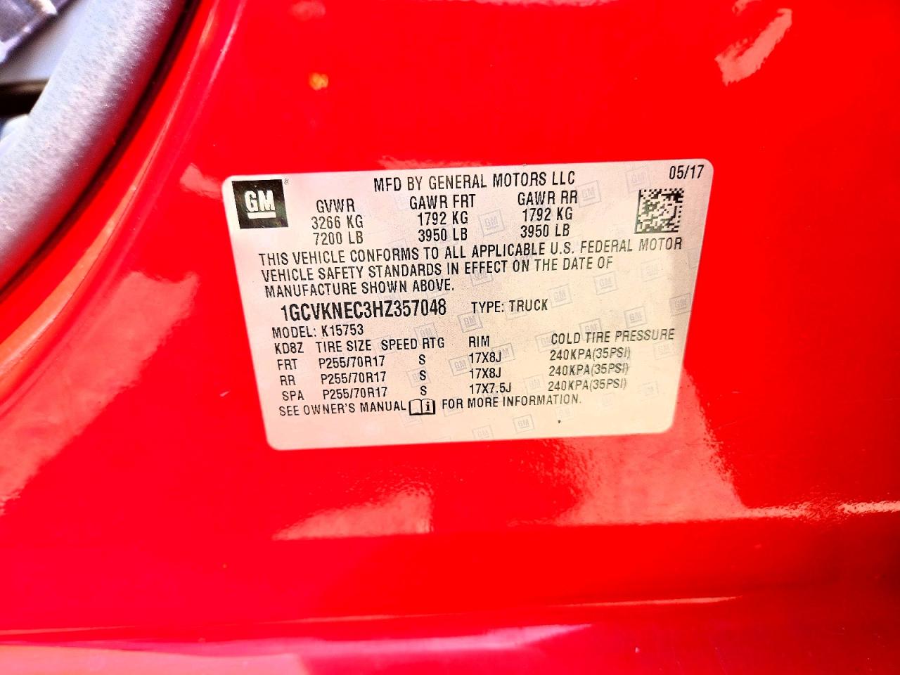 2017 Chevrolet Silverado K1500 Red vin: 1GCVKNEC3HZ357048