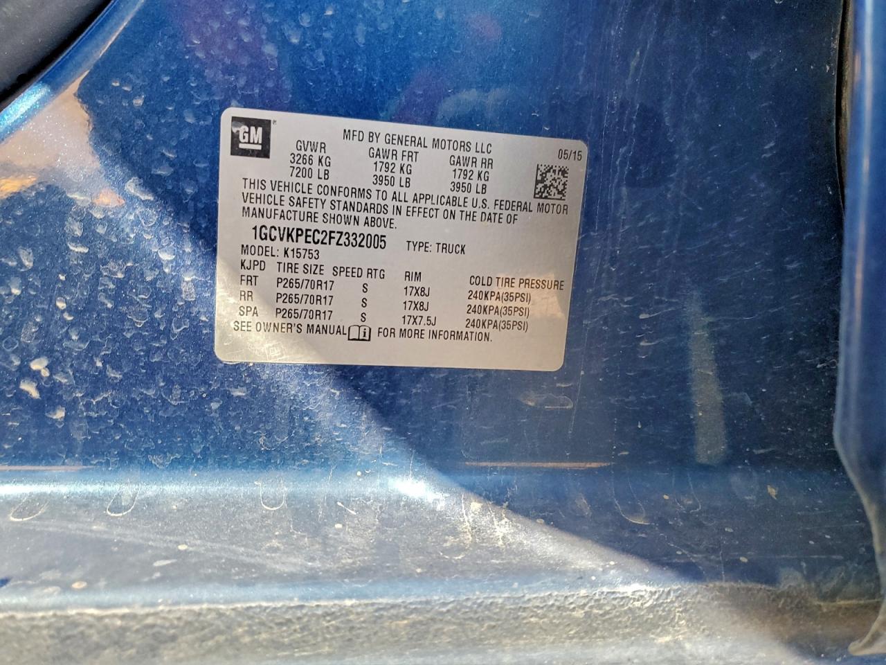 2015 Chevrolet Silverado K1500 Blue vin: 1GCVKPEC2FZ332005