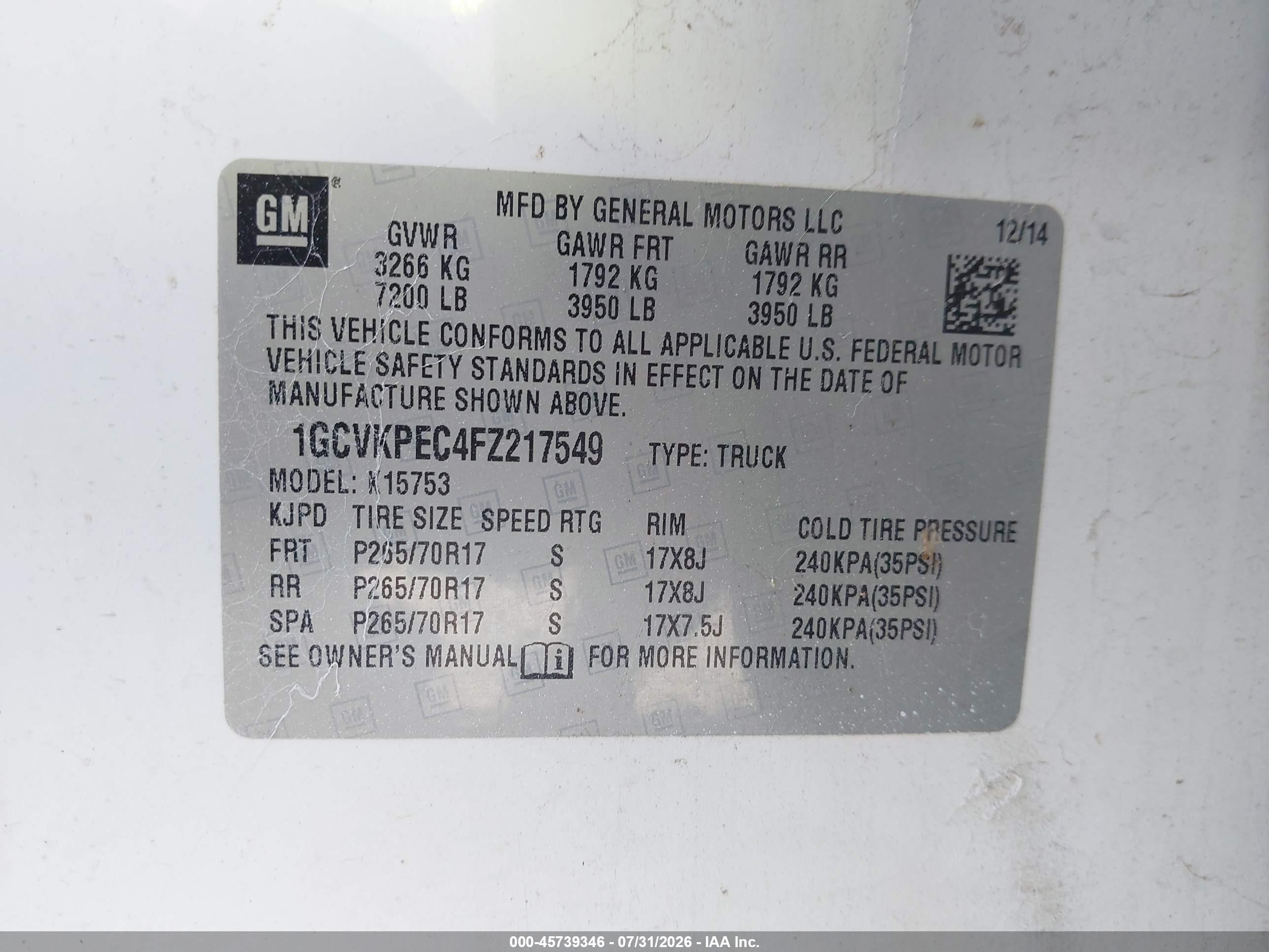 2015 Chevrolet Silverado 1500 Ls White vin: 1GCVKPEC4FZ217549