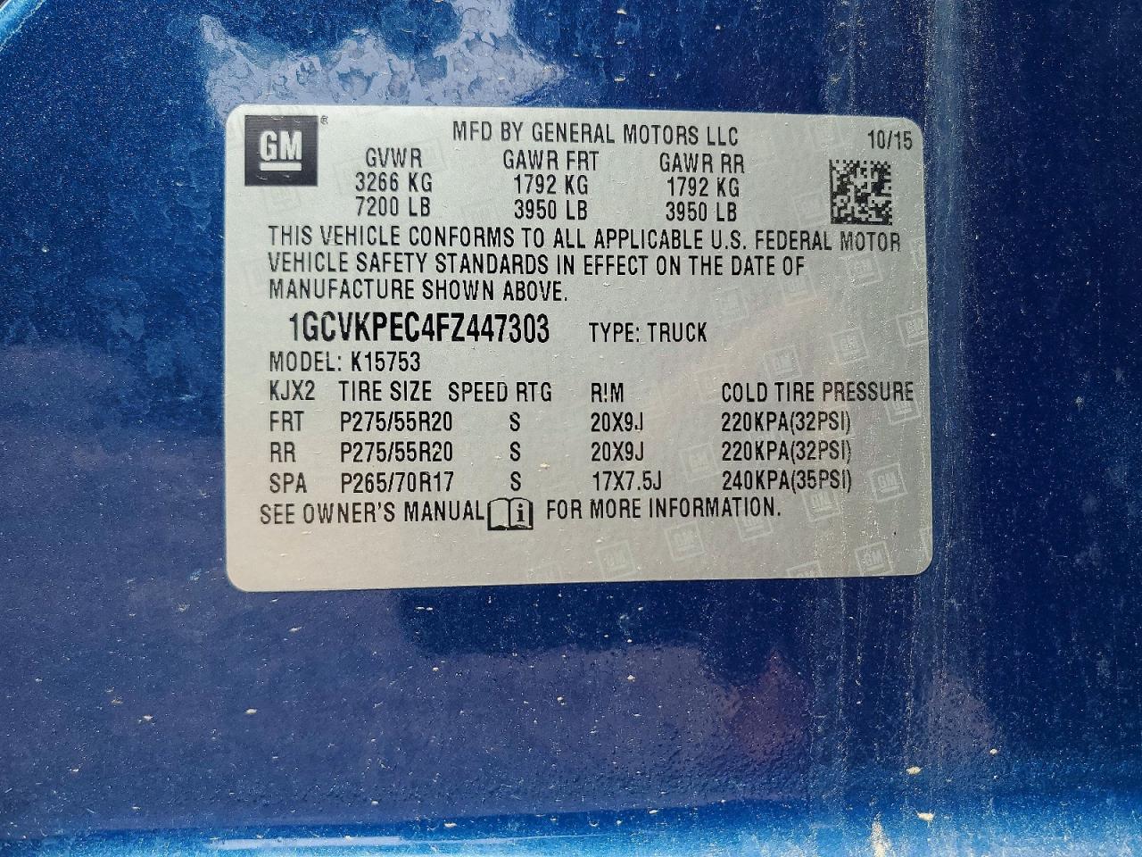 2015 Chevrolet Silverado K1500 Blue vin: 1GCVKPEC4FZ447303