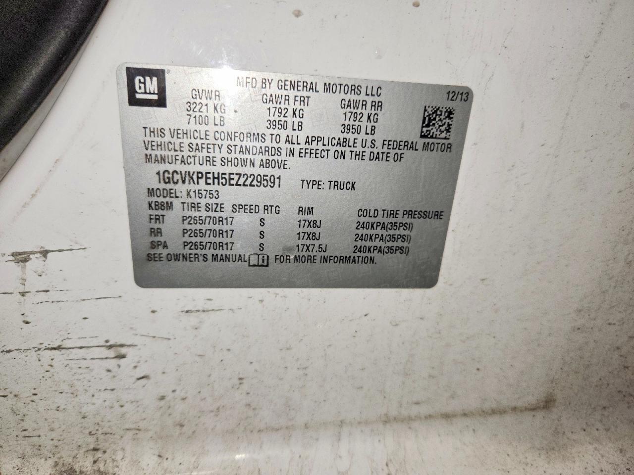 2014 Chevrolet Silverado K1500 White vin: 1GCVKPEH5EZ229591