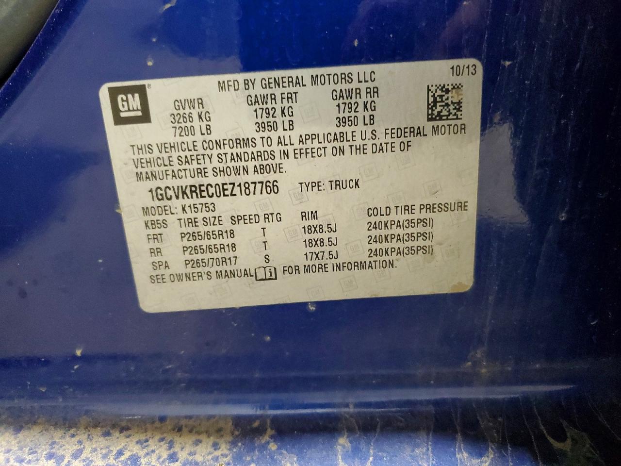 2014 Chevrolet 1500 Silverado Blue vin: 1GCVKREC0EZ187766
