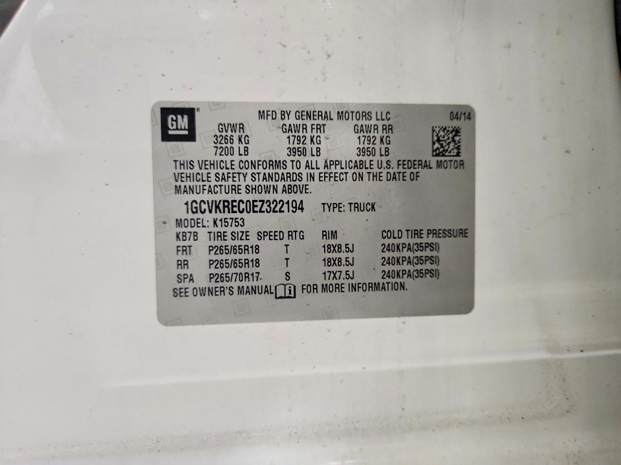 2014 Chevrolet Silverado K1500 Lt White vin: 1GCVKREC0EZ322194