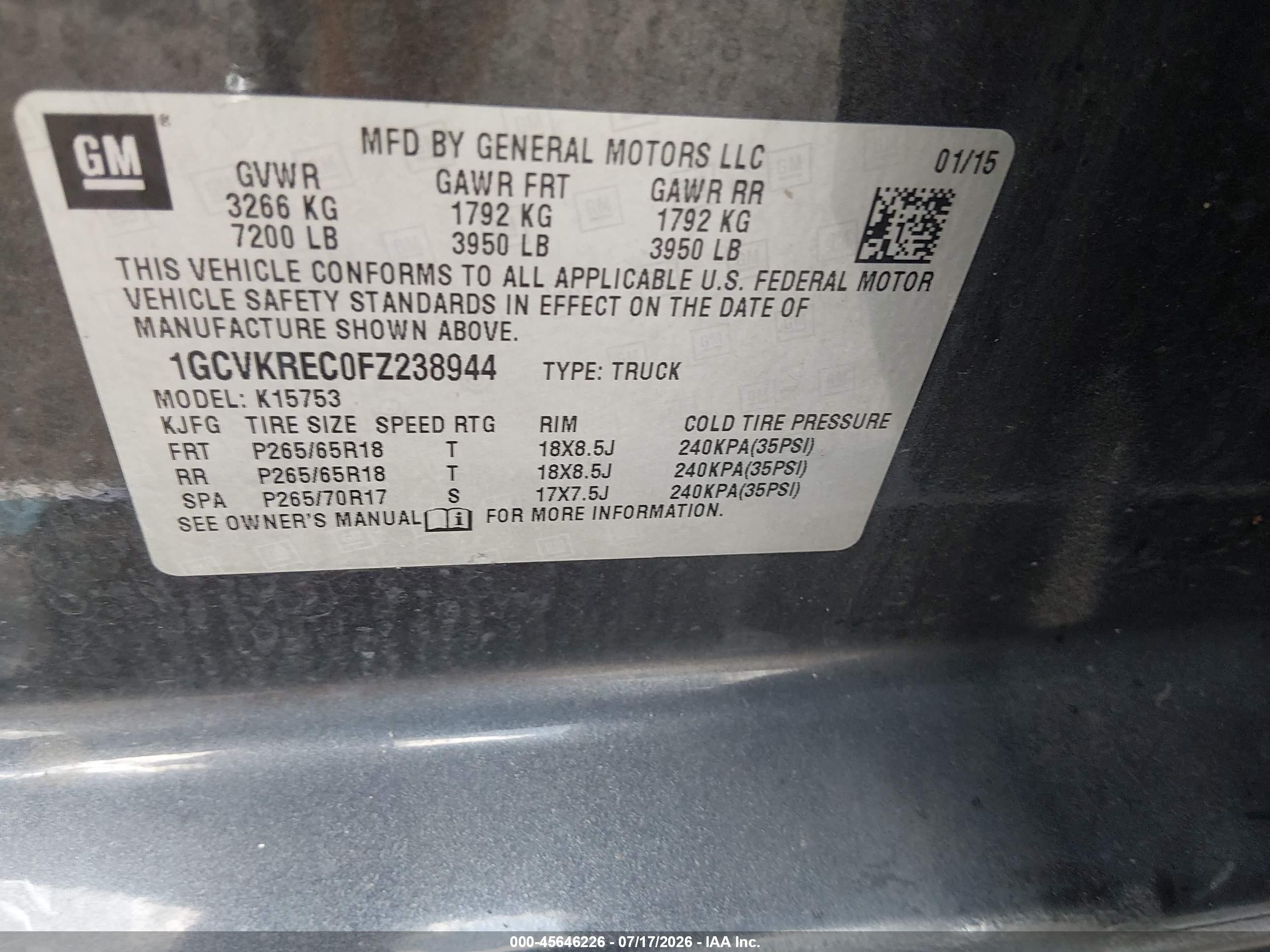 2015 Chevrolet Silverado 1500 Lt Серый vin: 1GCVKREC0FZ238944