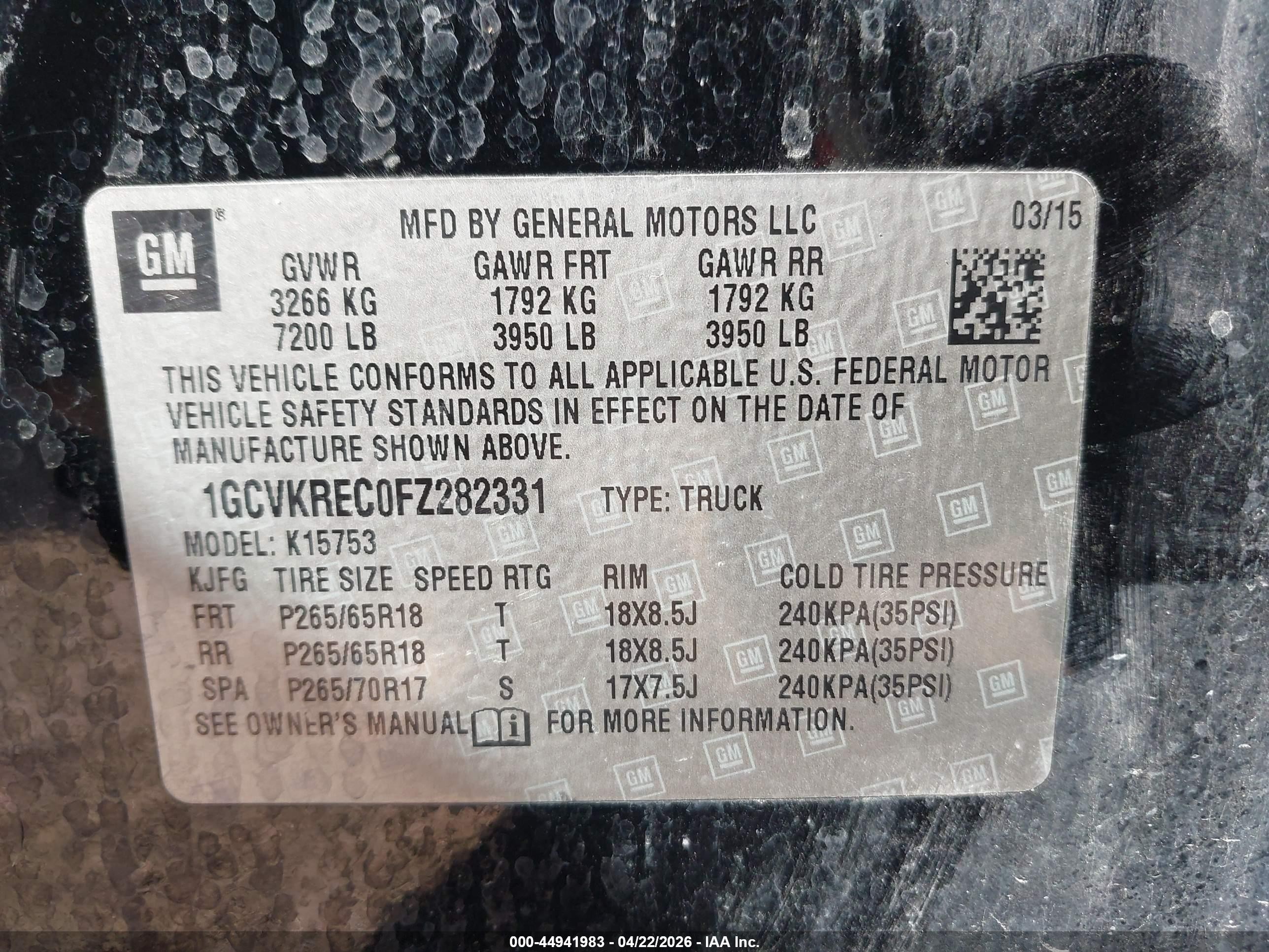 2015 Chevrolet Silverado 1500 2lt Black vin: 1GCVKREC0FZ282331