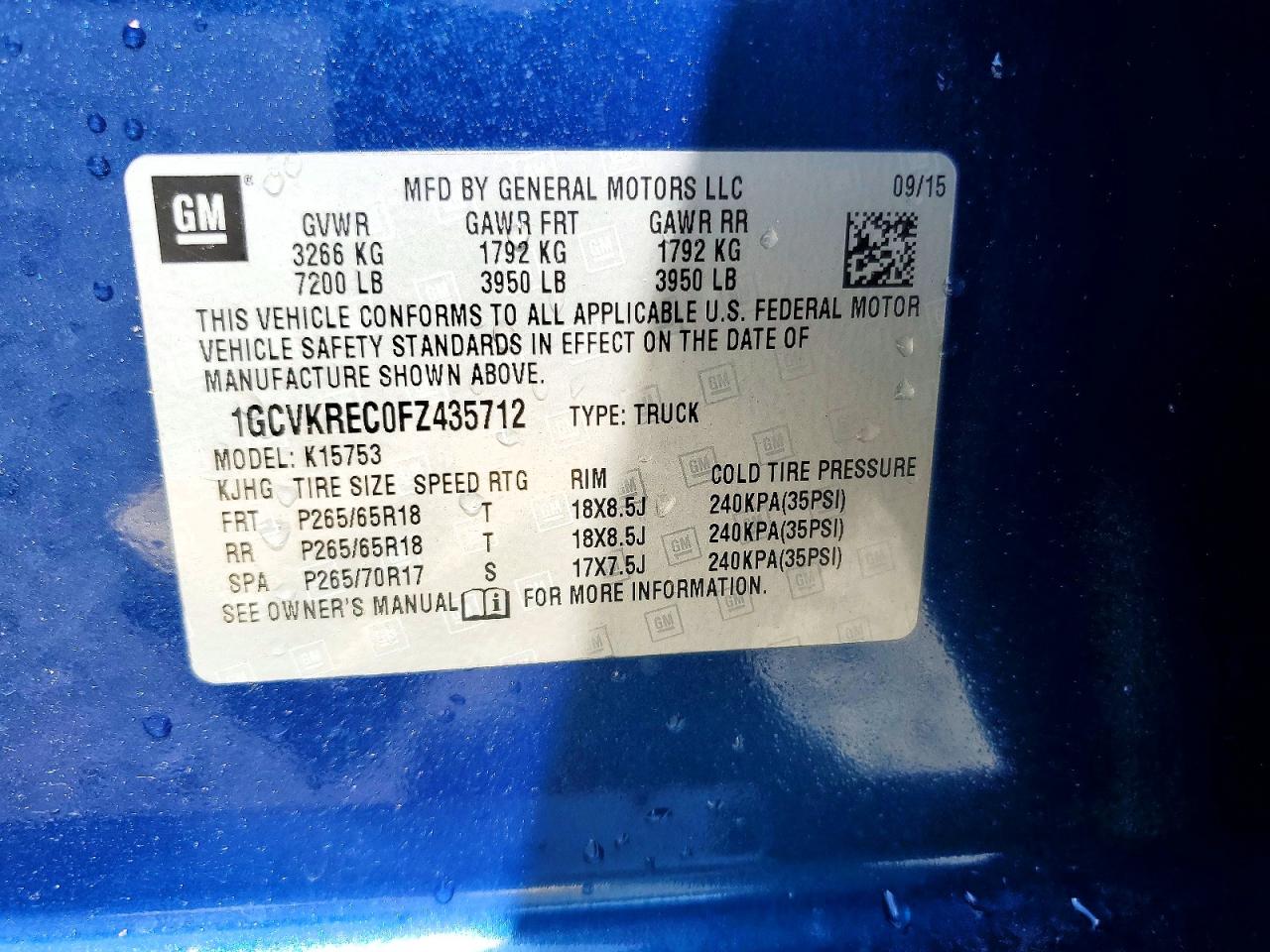 2015 Chevrolet Silverado K1500 Lt Blue vin: 1GCVKREC0FZ435712