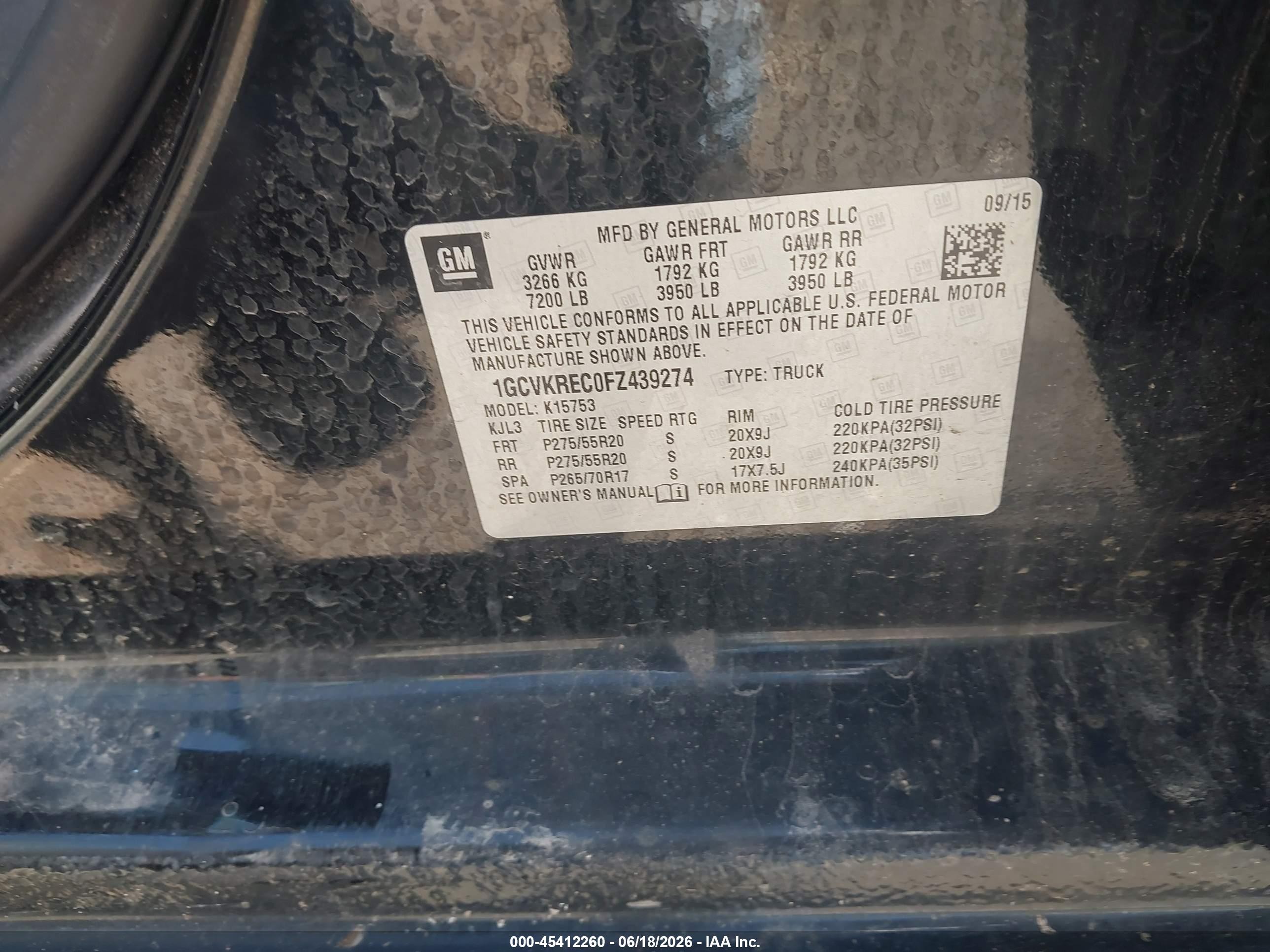 2015 Chevrolet Silverado 1500 Lt Black vin: 1GCVKREC0FZ439274
