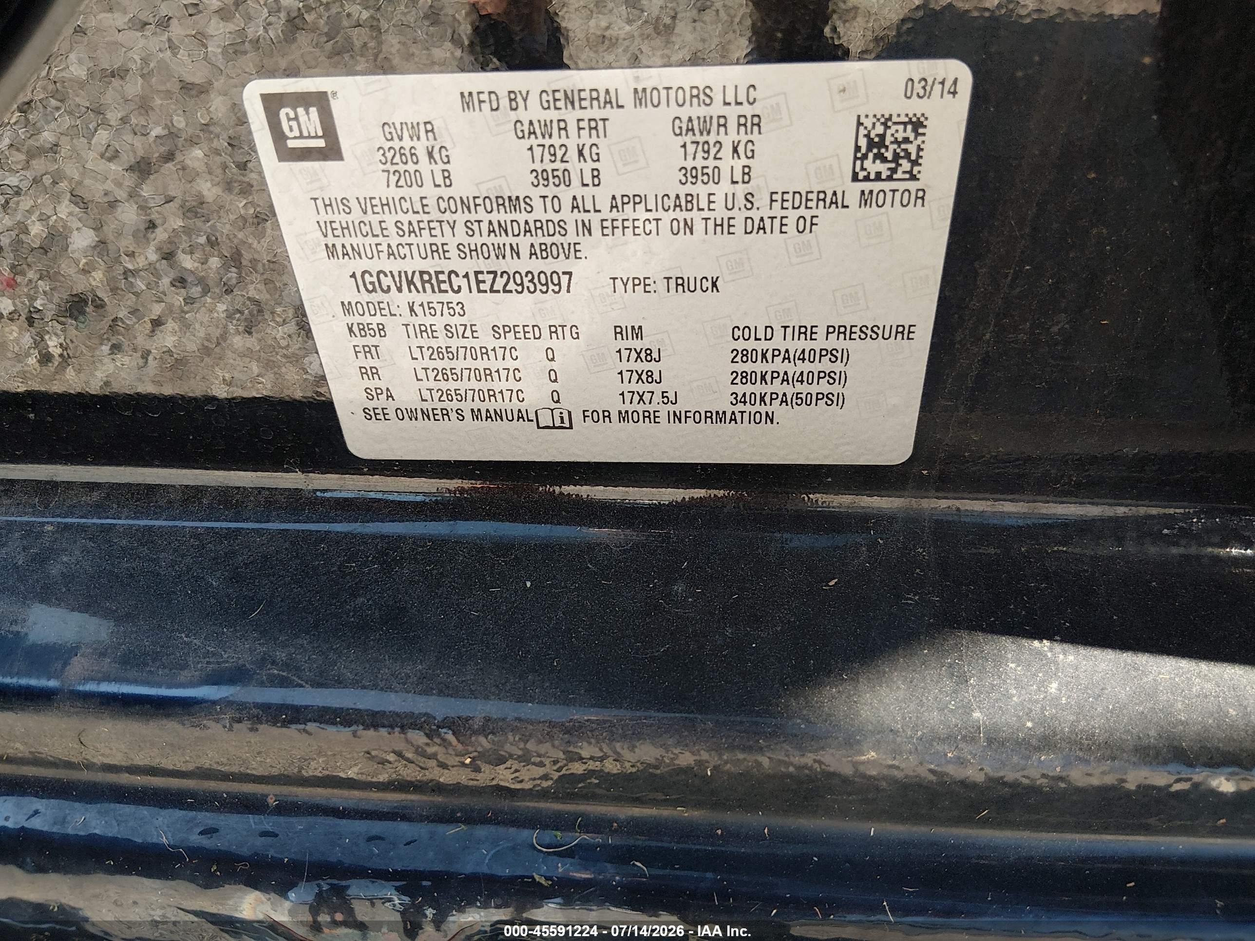 2014 Chevrolet Silverado 1500 Lt Black vin: 1GCVKREC1EZ293997