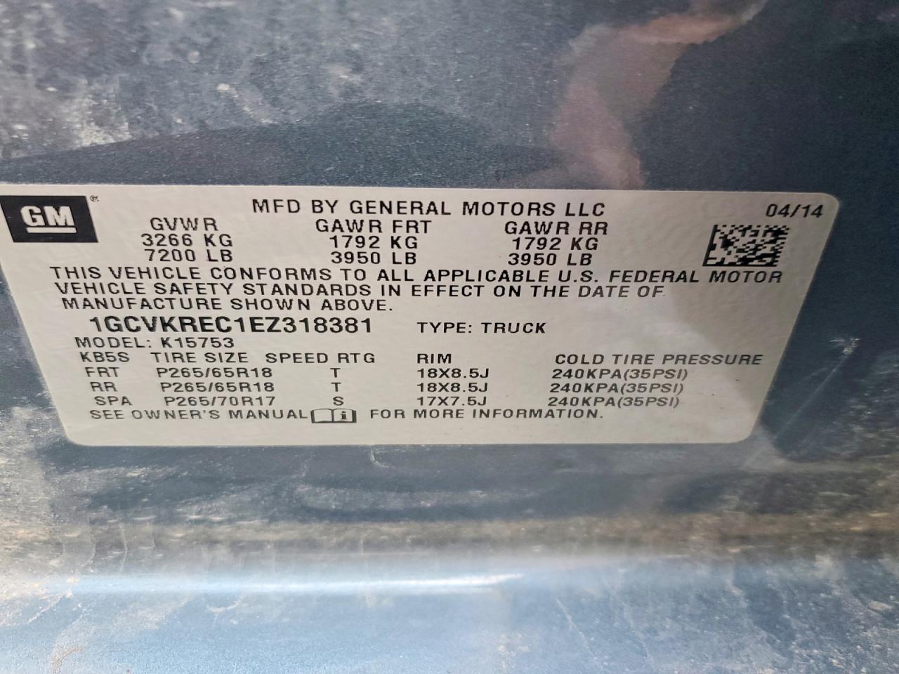 2014 Chevrolet Silverado K1500 Lt Blue vin: 1GCVKREC1EZ318381