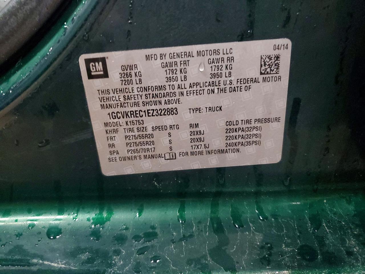 2014 Chevrolet Silverado K1500 Lt Green vin: 1GCVKREC1EZ322883