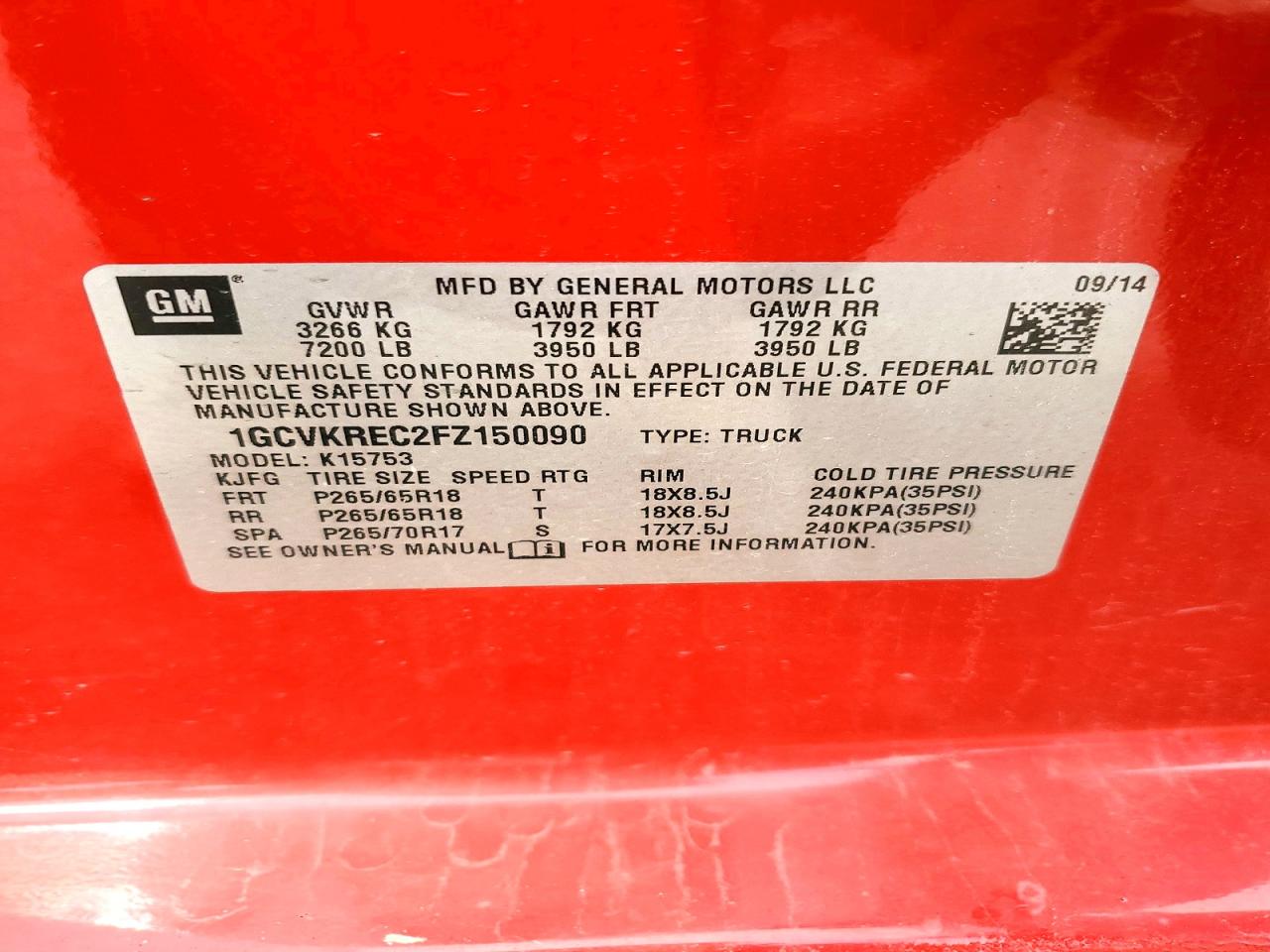 2015 Chevrolet Silverado K1500 Lt Red vin: 1GCVKREC2FZ150090