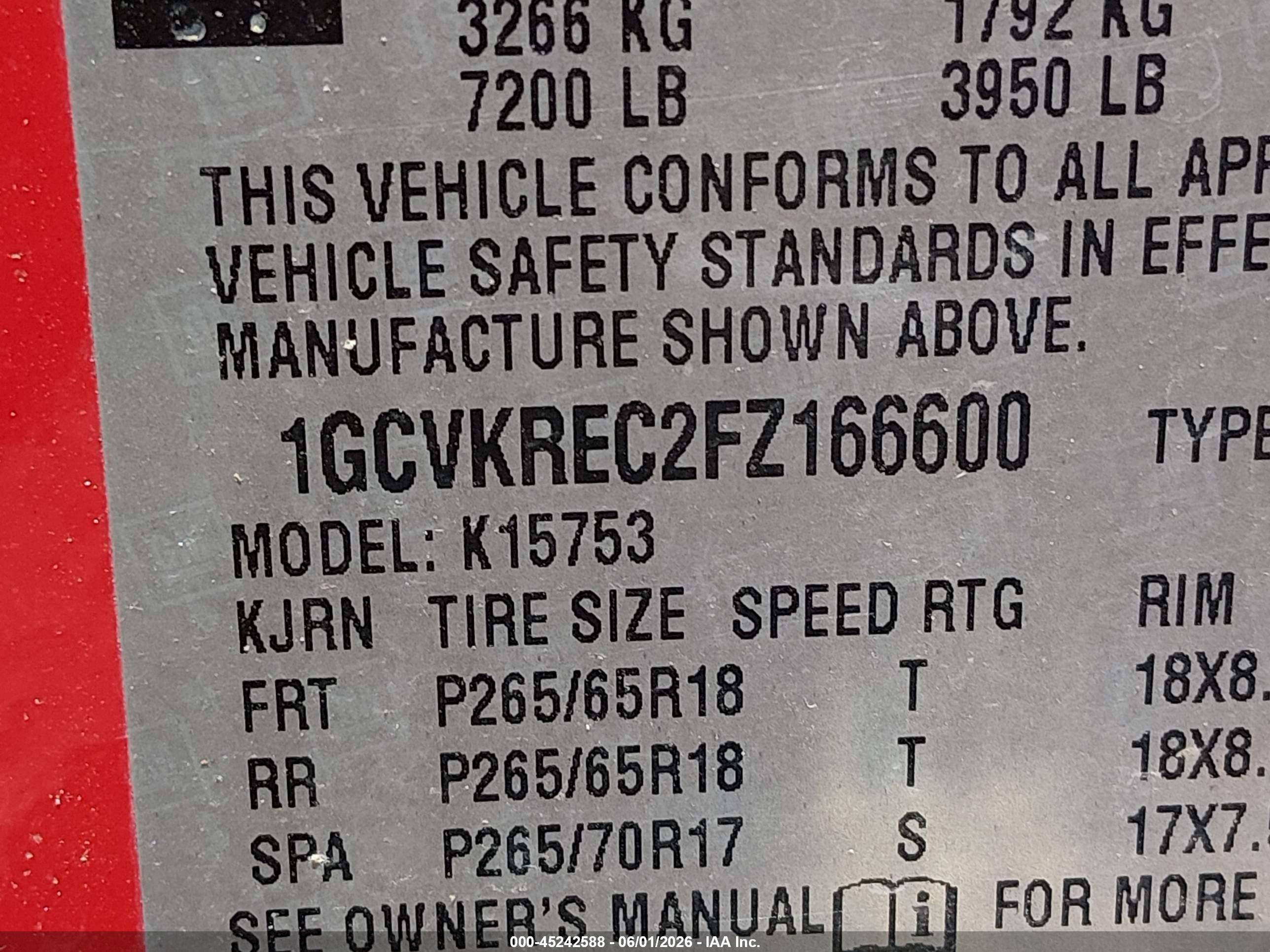 2015 Chevrolet Silverado 1500 1lt Красный vin: 1GCVKREC2FZ166600