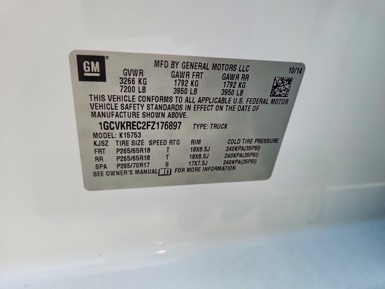 2015 Chevrolet Silverado K1500 Lt Белый vin: 1GCVKREC2FZ176897