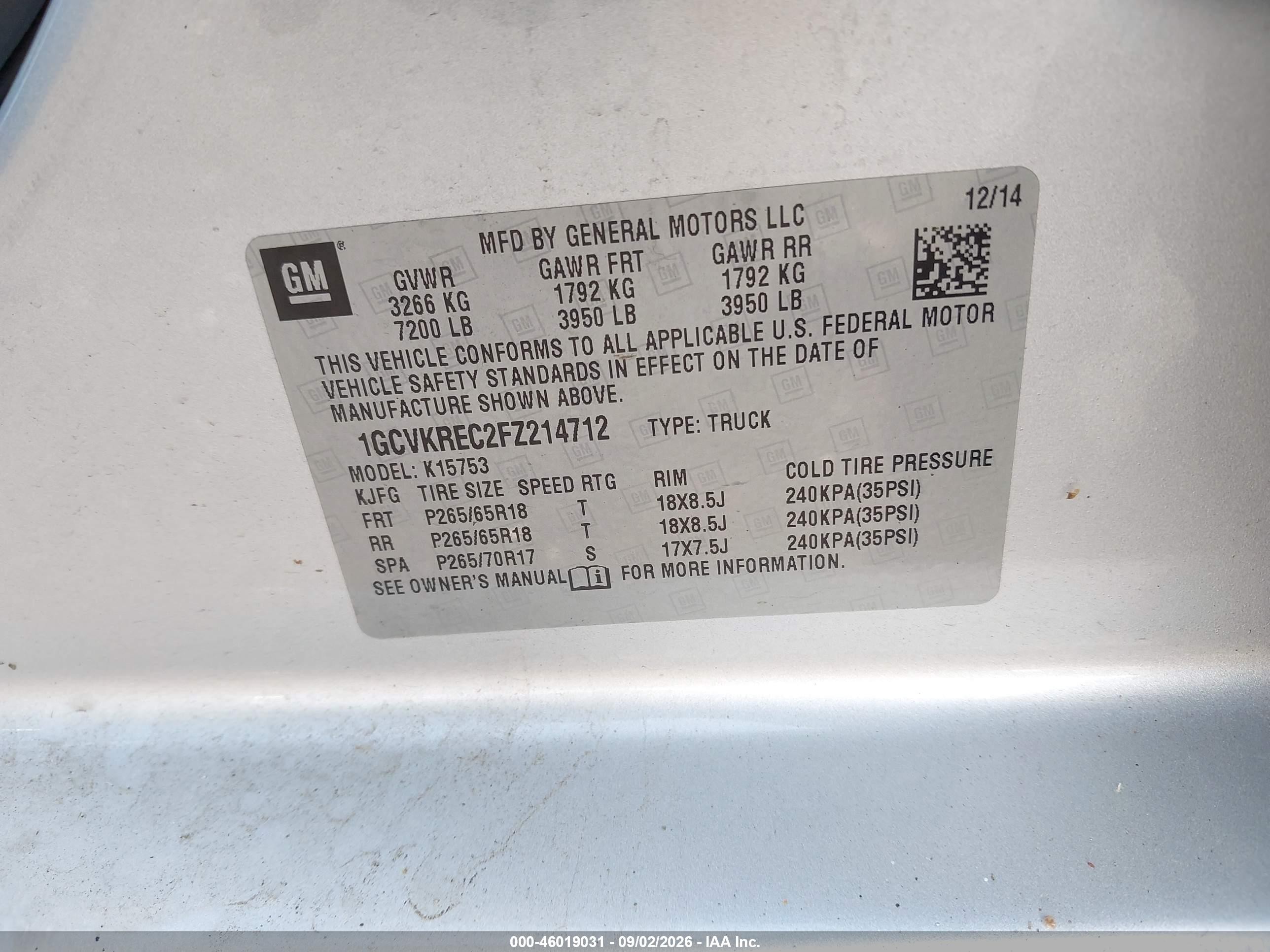 2015 Chevrolet Silverado 1500 Lt Silver vin: 1GCVKREC2FZ214712
