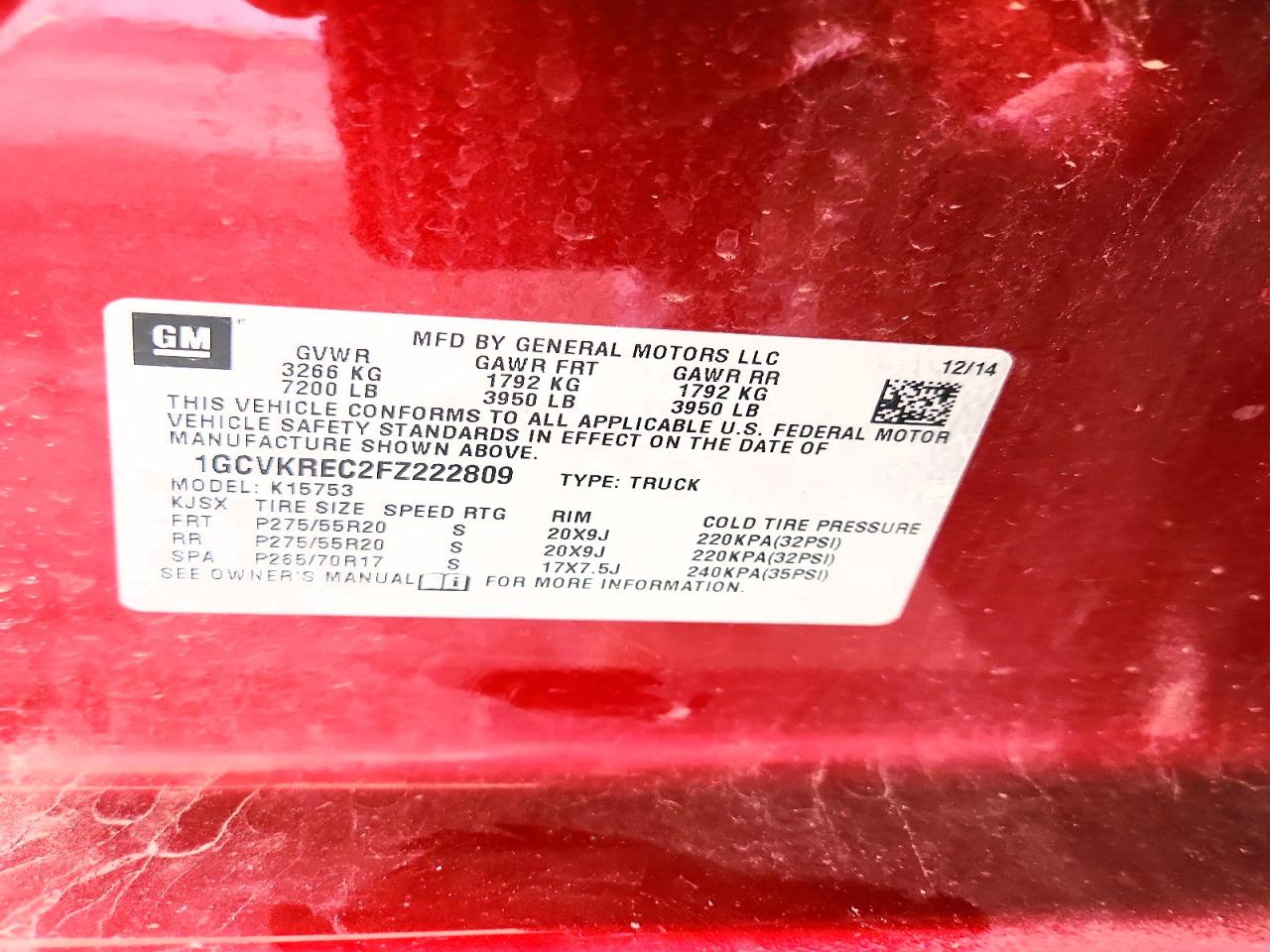 2015 Chevrolet Silverado K1500 Lt Burgundy vin: 1GCVKREC2FZ222809