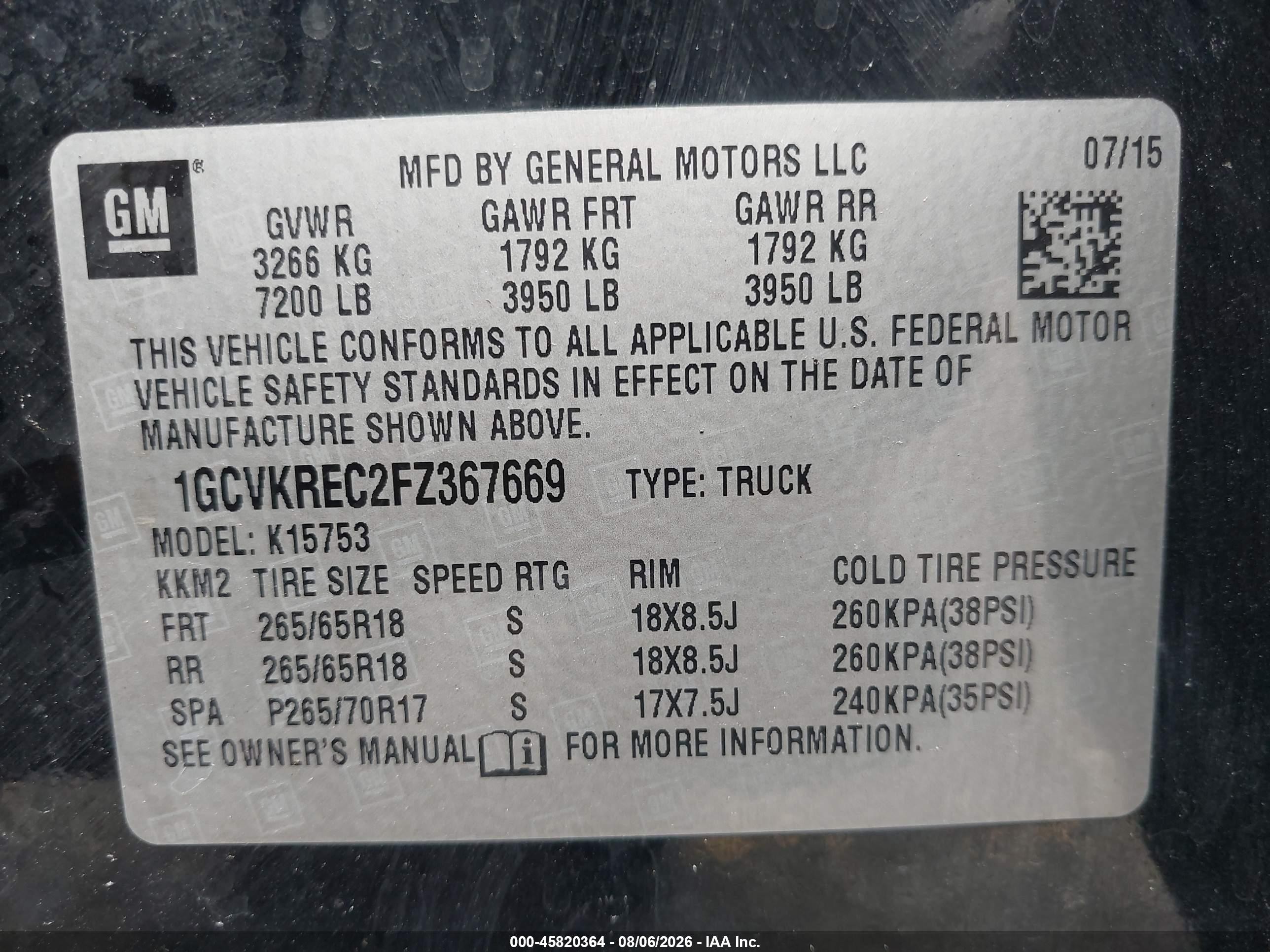 2015 Chevrolet Silverado 1500 Lt Черный vin: 1GCVKREC2FZ367669