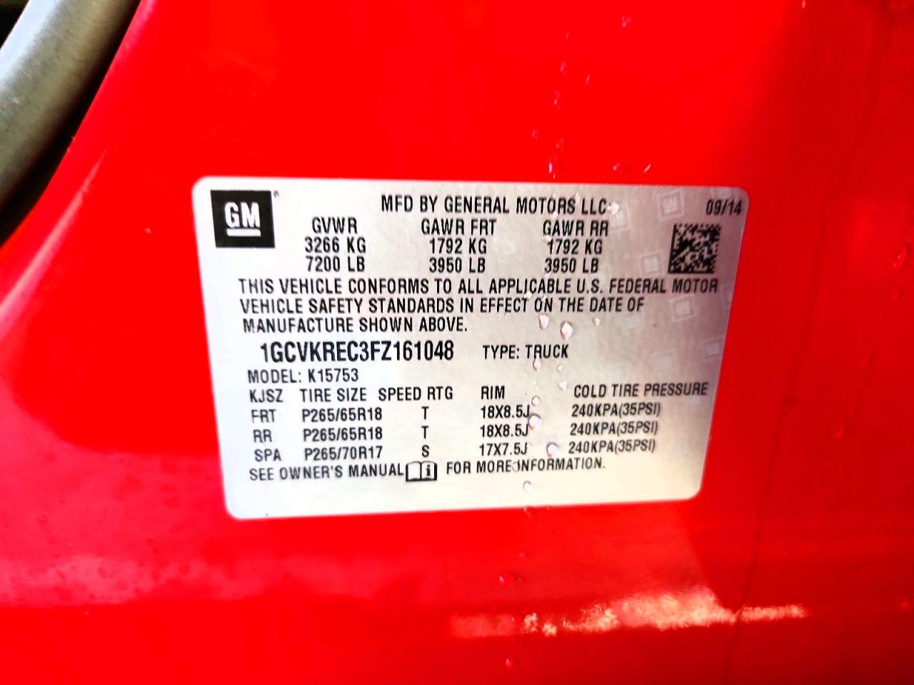 2015 Chevrolet Silverado K1500 Lt Red vin: 1GCVKREC3FZ161048