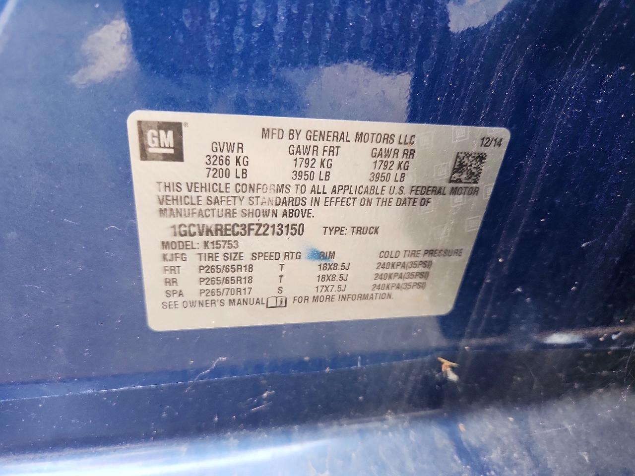 2015 Chevrolet Silverado K1500 Lt Blue vin: 1GCVKREC3FZ213150