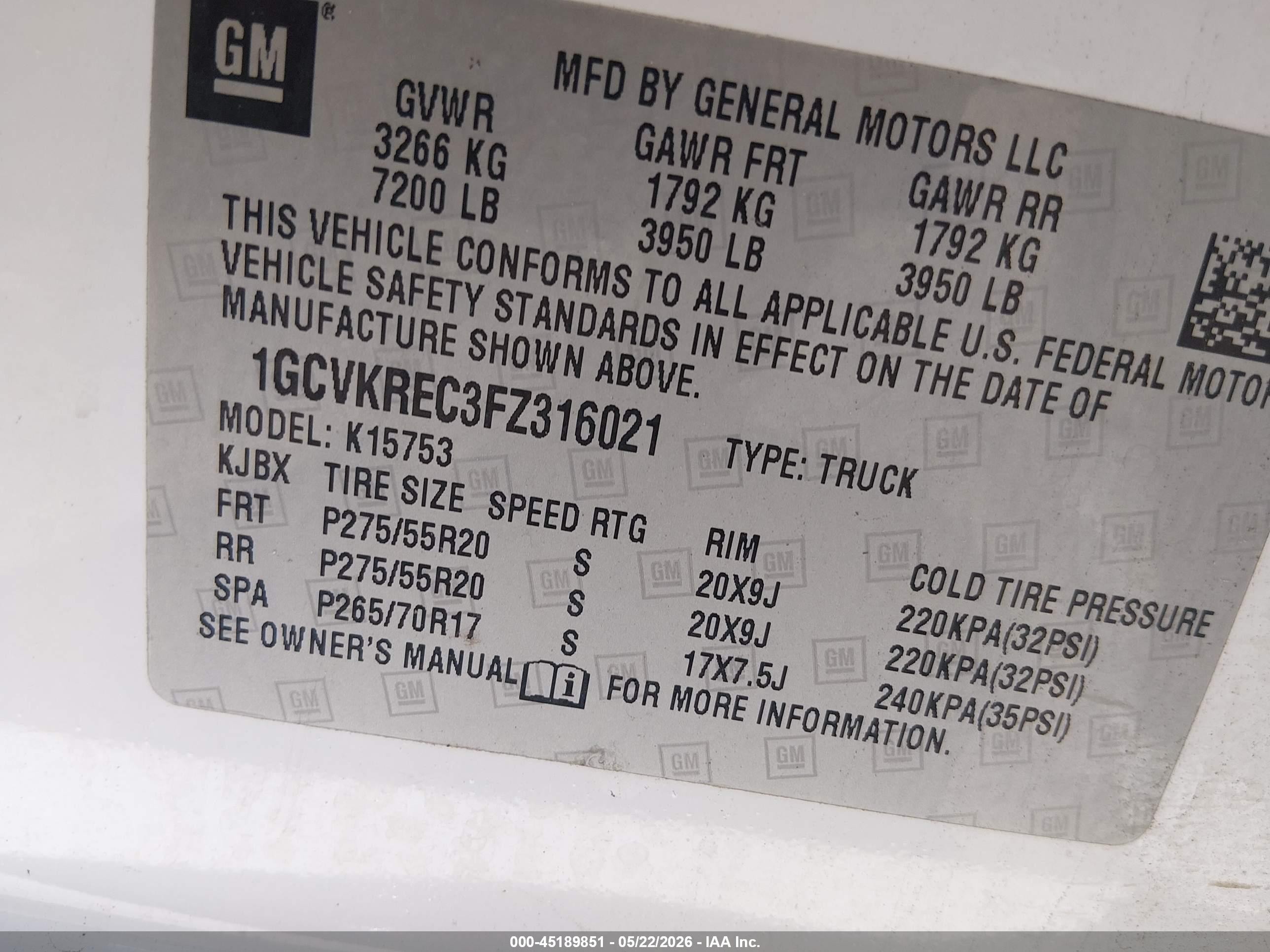 2015 Chevrolet Silverado 1500 2lt Белый vin: 1GCVKREC3FZ316021