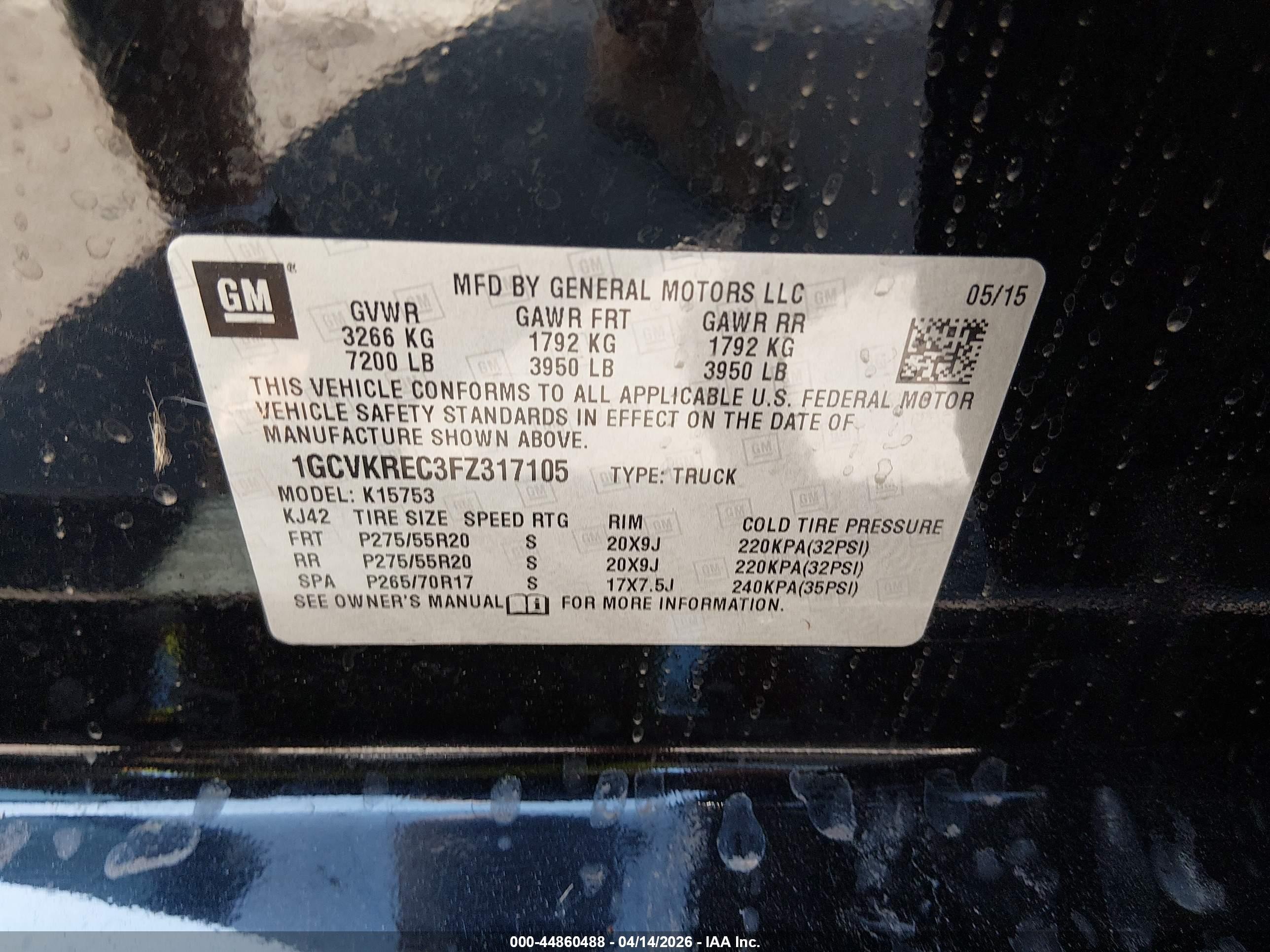 2015 Chevrolet Silverado 1500 2lt Black vin: 1GCVKREC3FZ317105
