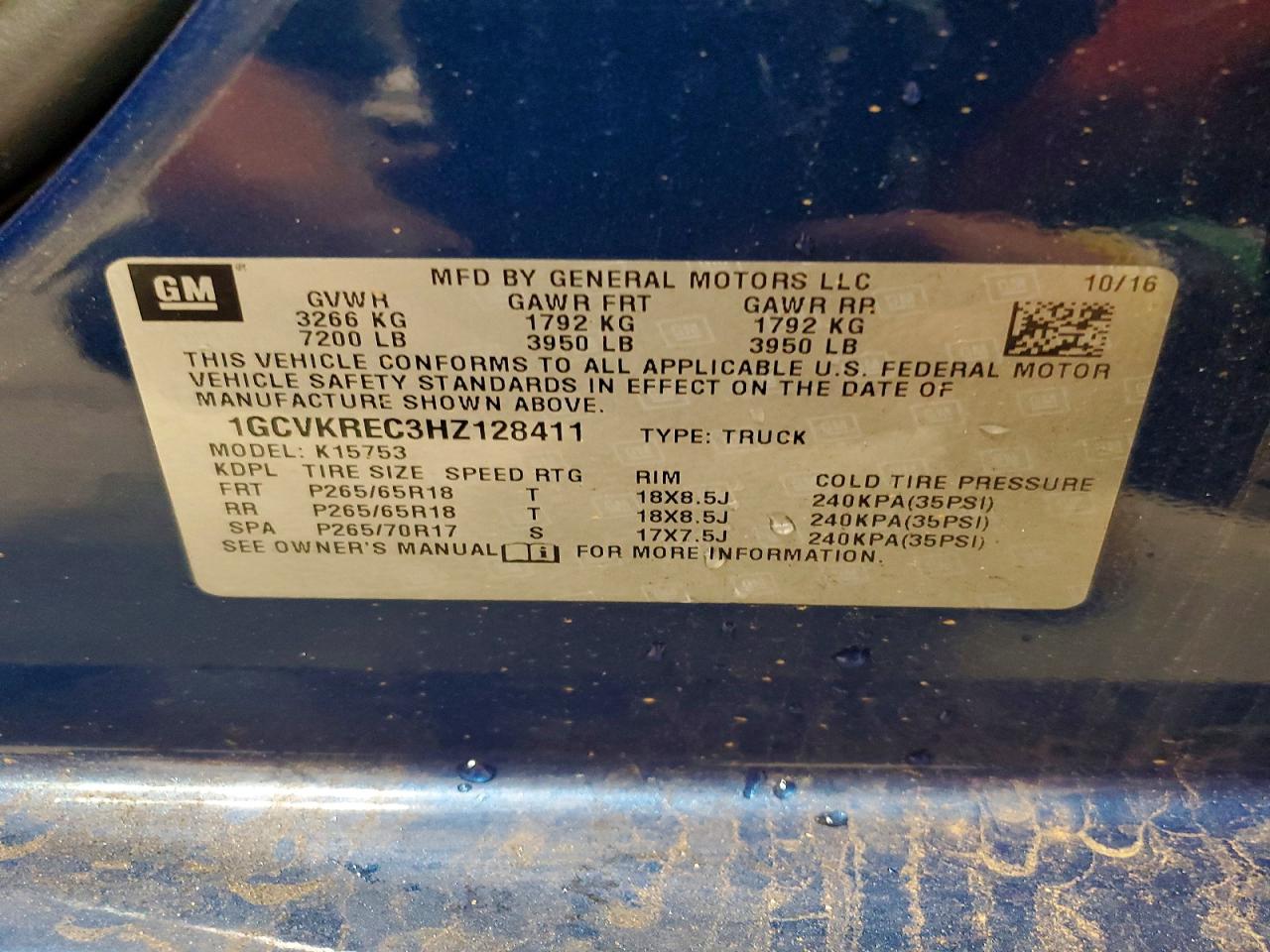 2017 Chevrolet Silverado K1500 Lt Blue vin: 1GCVKREC3HZ128411
