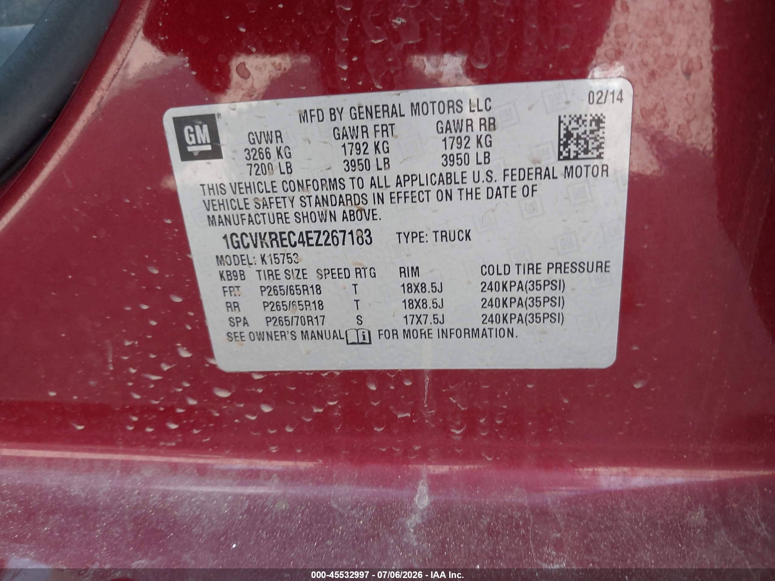 2014 Chevrolet Silverado 1500 Lt Red vin: 1GCVKREC4EZ267183