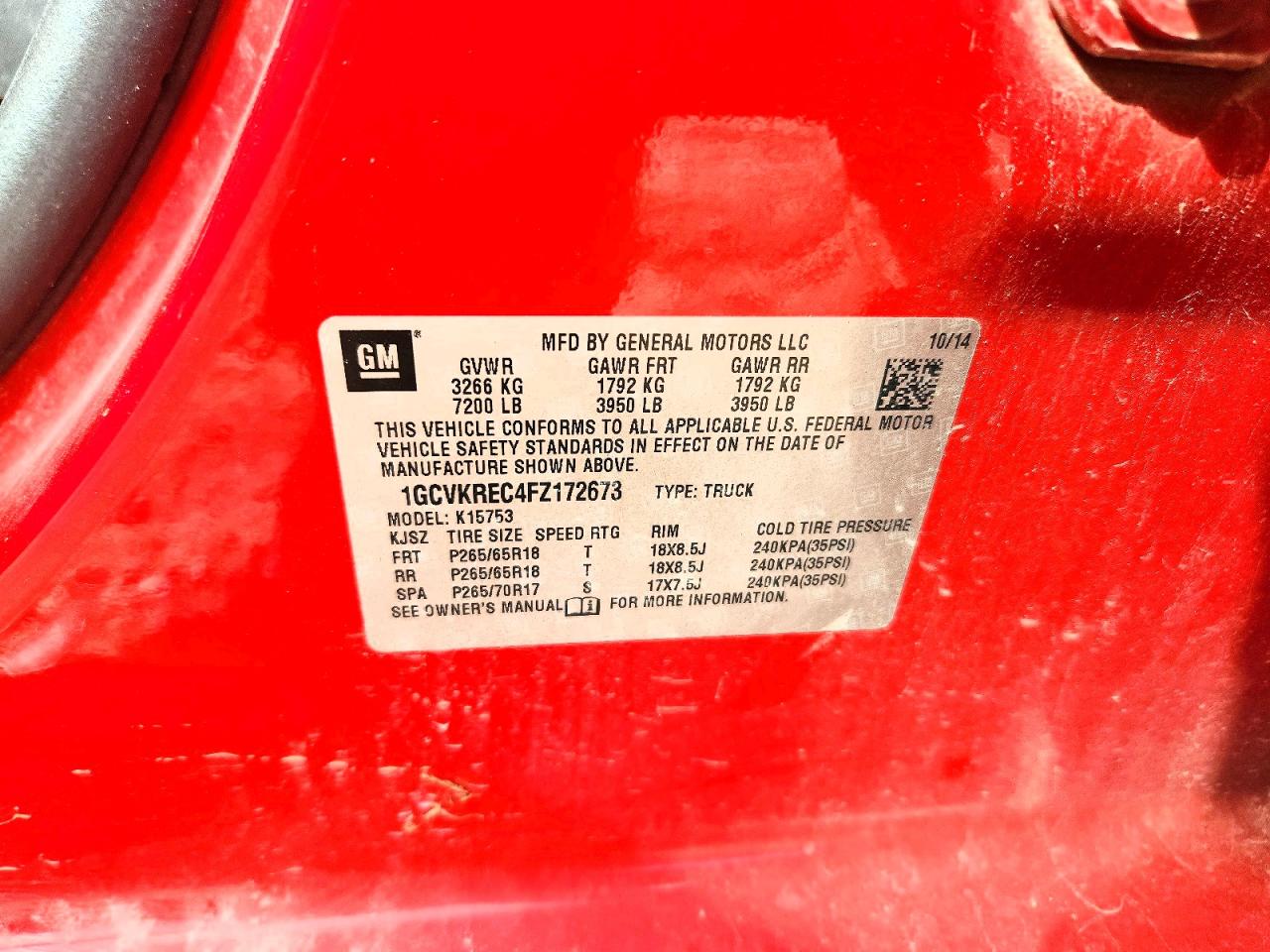 2015 Chevrolet Silverado K1500 Lt Red vin: 1GCVKREC4FZ172673