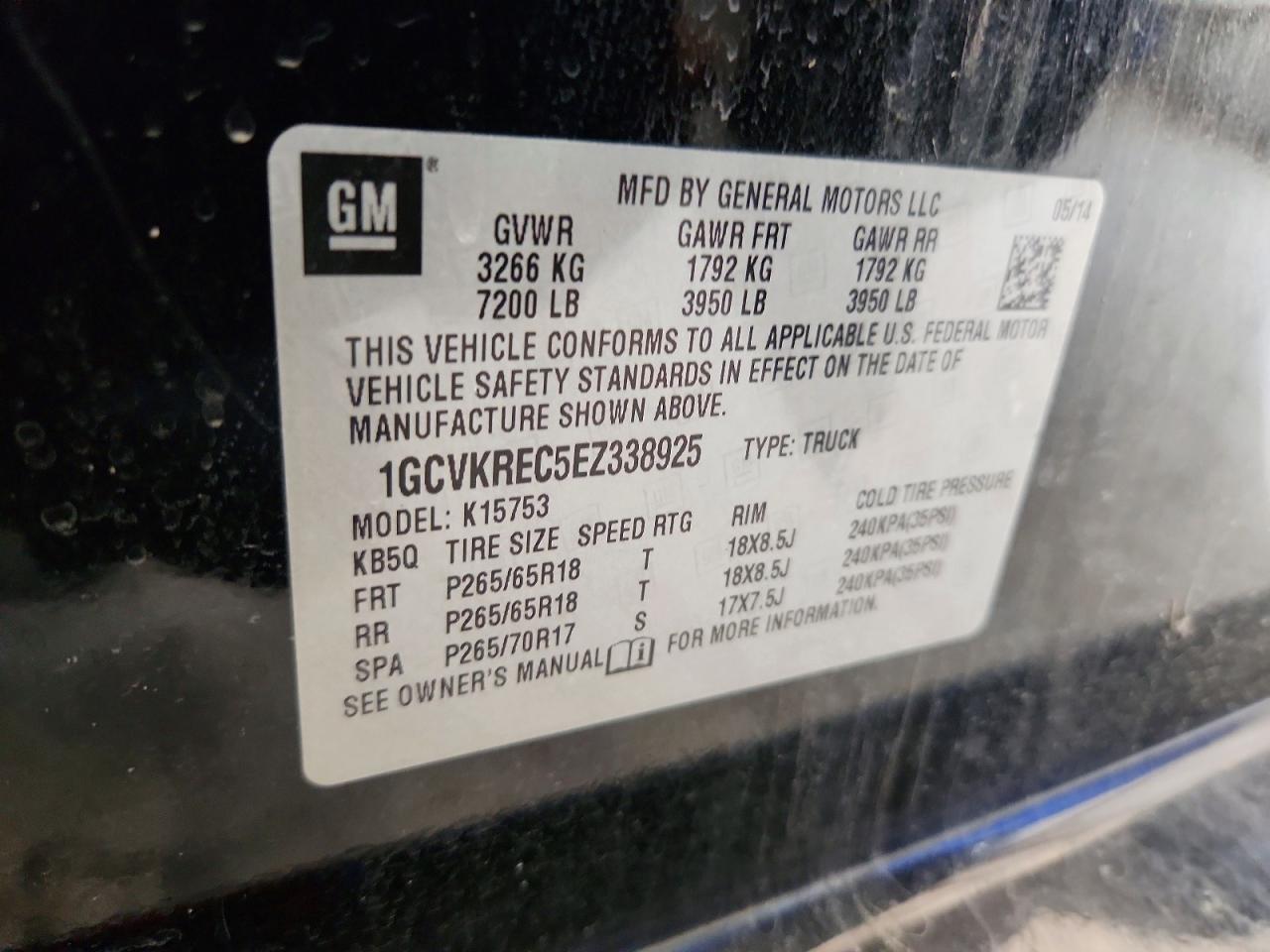 2014 Chevrolet Silverado K1500 Lt Black vin: 1GCVKREC5EZ338925
