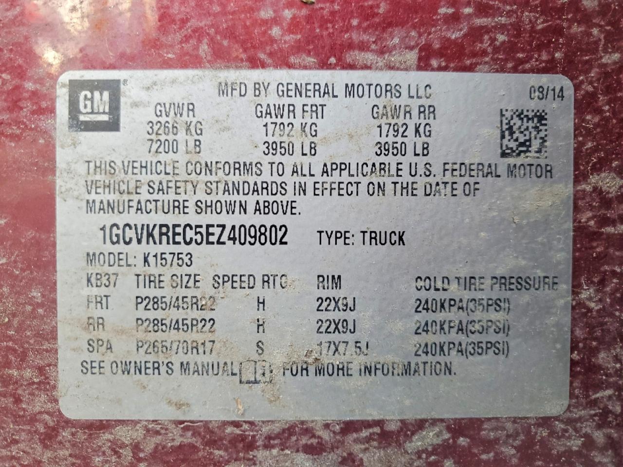 2014 Chevrolet Silverado K1500 Lt Burgundy vin: 1GCVKREC5EZ409802