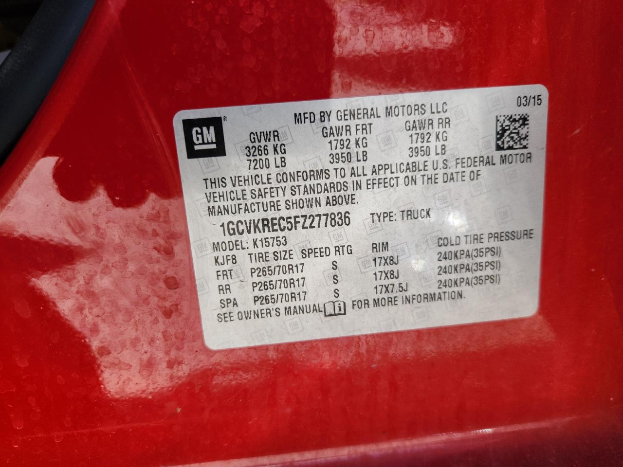 2015 Chevrolet Silverado K1500 Lt Red vin: 1GCVKREC5FZ277836