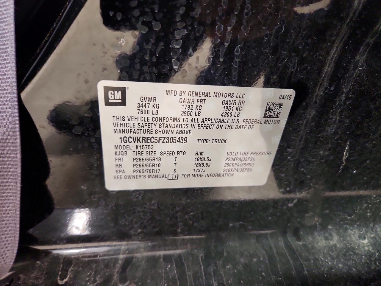 2015 Chevrolet Silverado K1500 Lt Black vin: 1GCVKREC5FZ305439