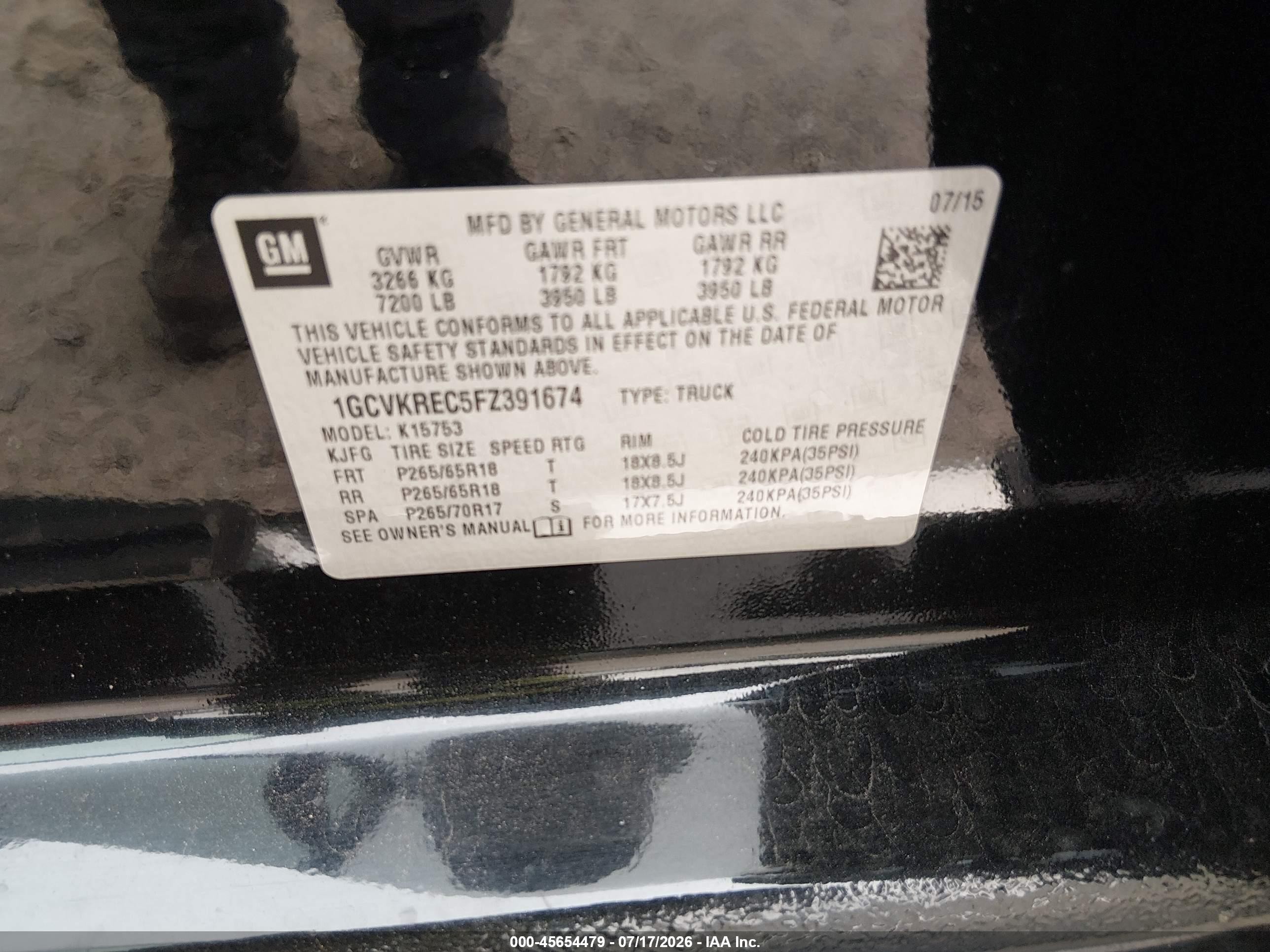 2015 Chevrolet Silverado 1500 Lt Черный vin: 1GCVKREC5FZ391674