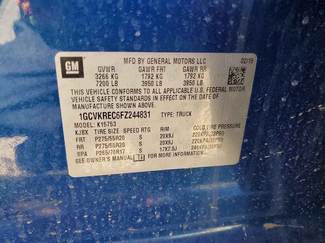 2015 Chevrolet Silverado K1500 Lt Blue vin: 1GCVKREC6FZ244831