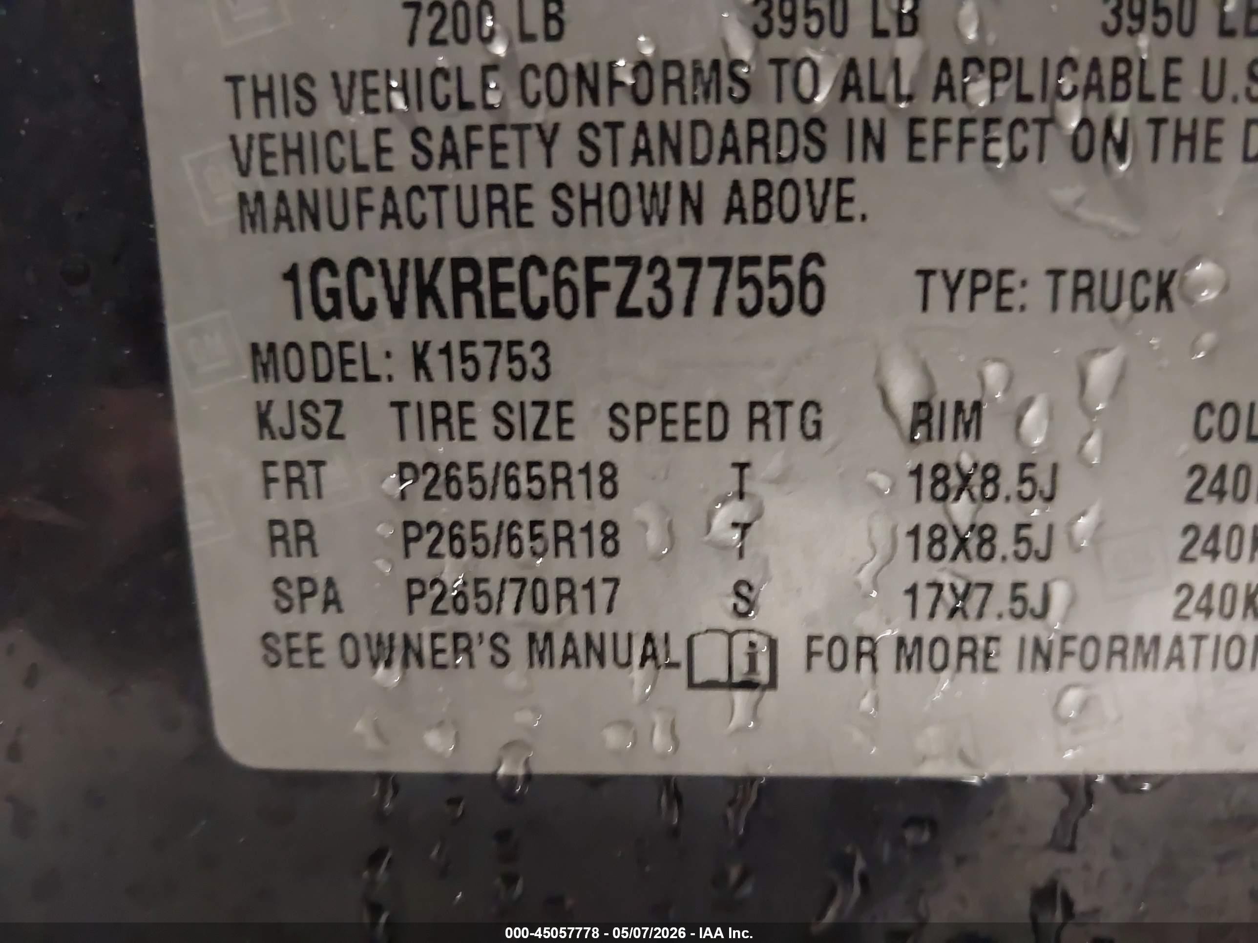 2015 Chevrolet Silverado 1500 2lt Gray vin: 1GCVKREC6FZ377556