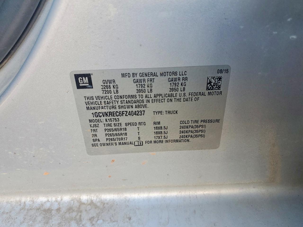 2015 Chevrolet Silverado K1500 Lt Серебряный vin: 1GCVKREC6FZ404237