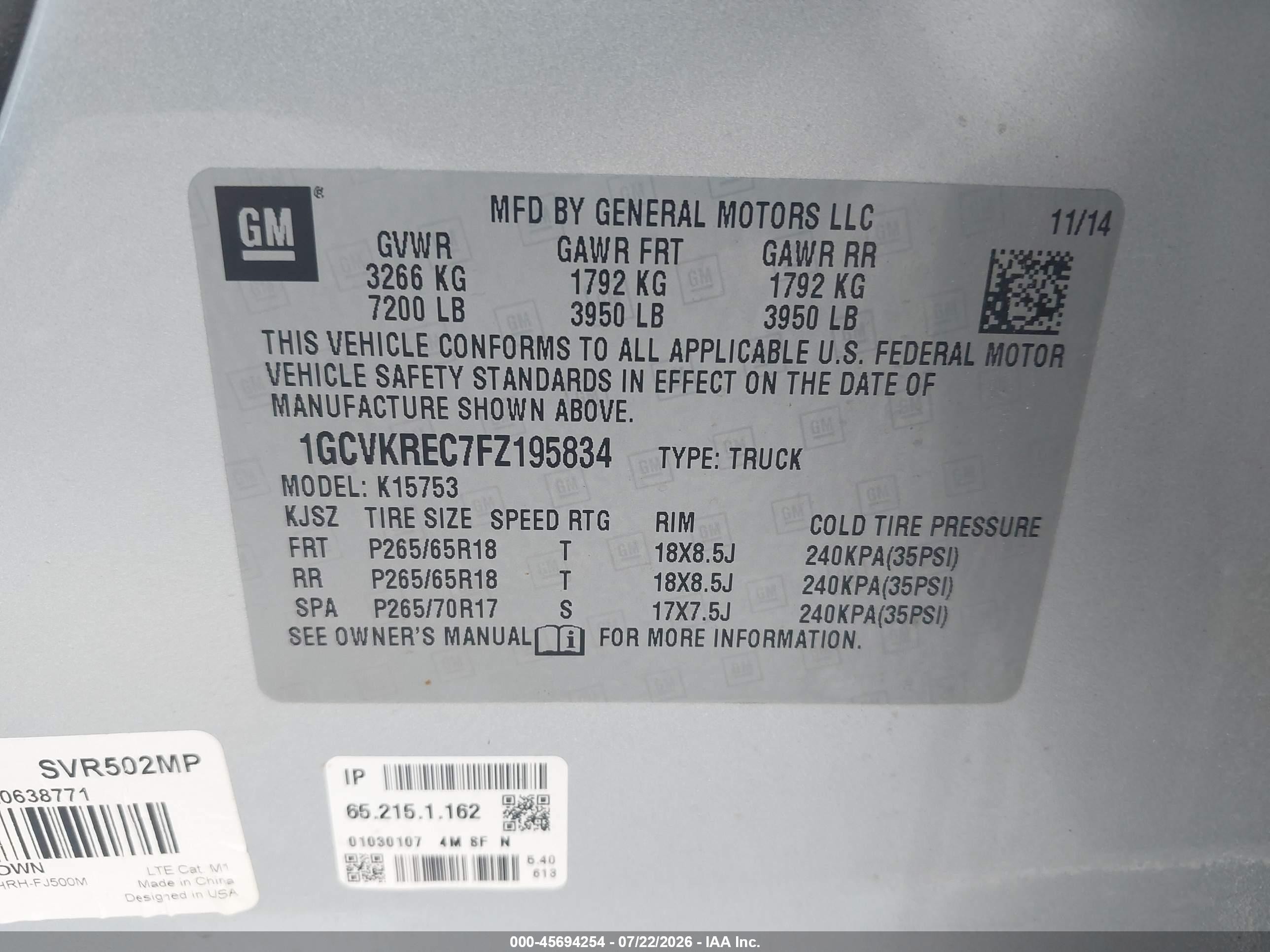 2015 Chevrolet Silverado 1500 Lt Silver vin: 1GCVKREC7FZ195834