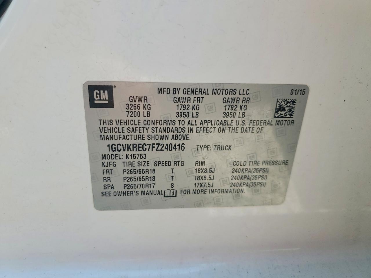2015 Chevrolet Silverado K1500 Lt White vin: 1GCVKREC7FZ240416