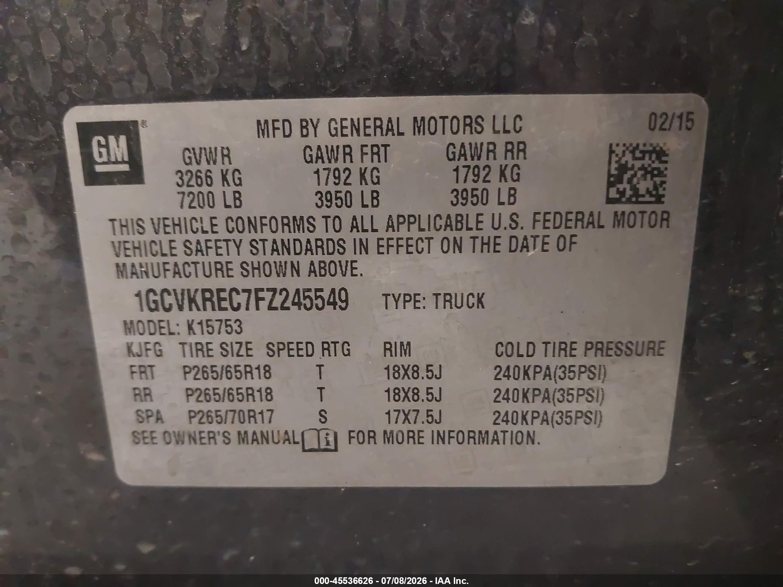 2015 Chevrolet Silverado 1500 Lt Серый vin: 1GCVKREC7FZ245549