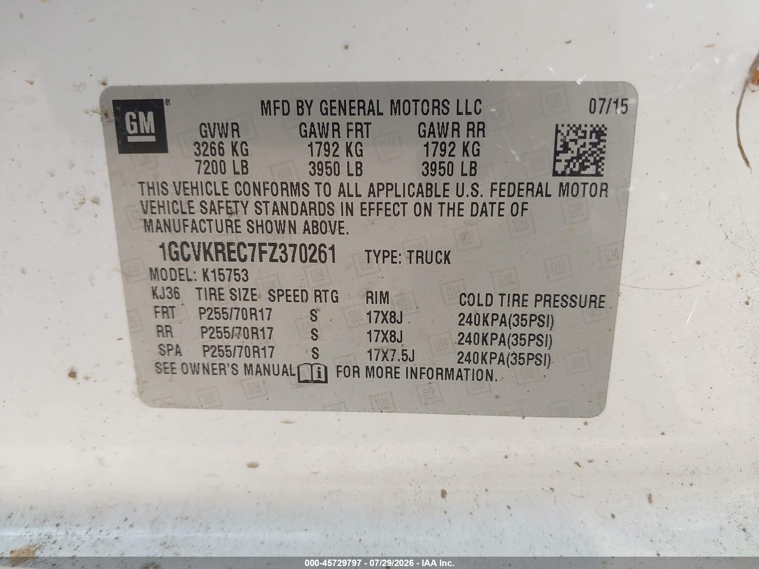 2015 Chevrolet Silverado 1500 Lt White vin: 1GCVKREC7FZ370261