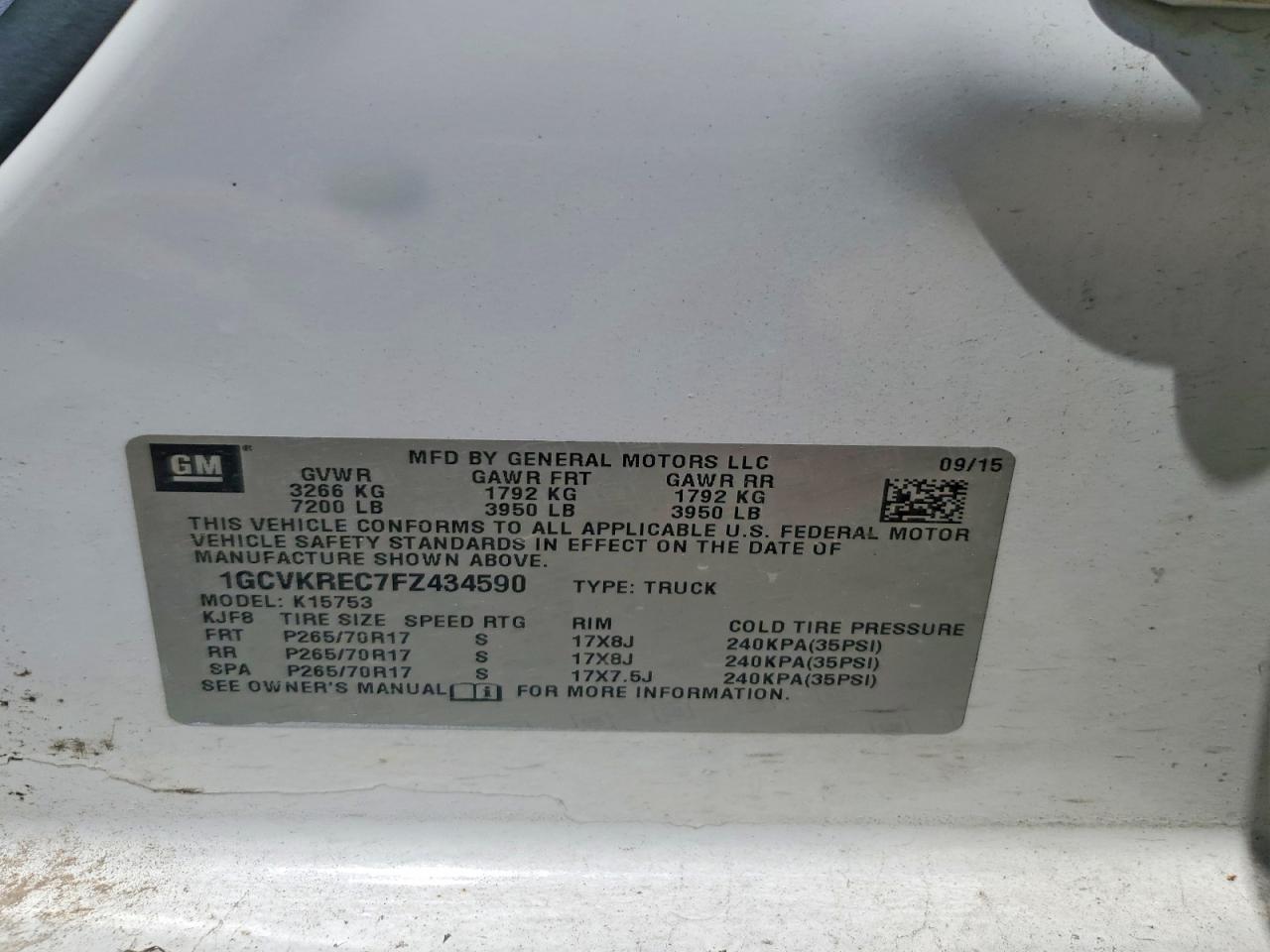 2015 Chevrolet Silverado K1500 Lt White vin: 1GCVKREC7FZ434590
