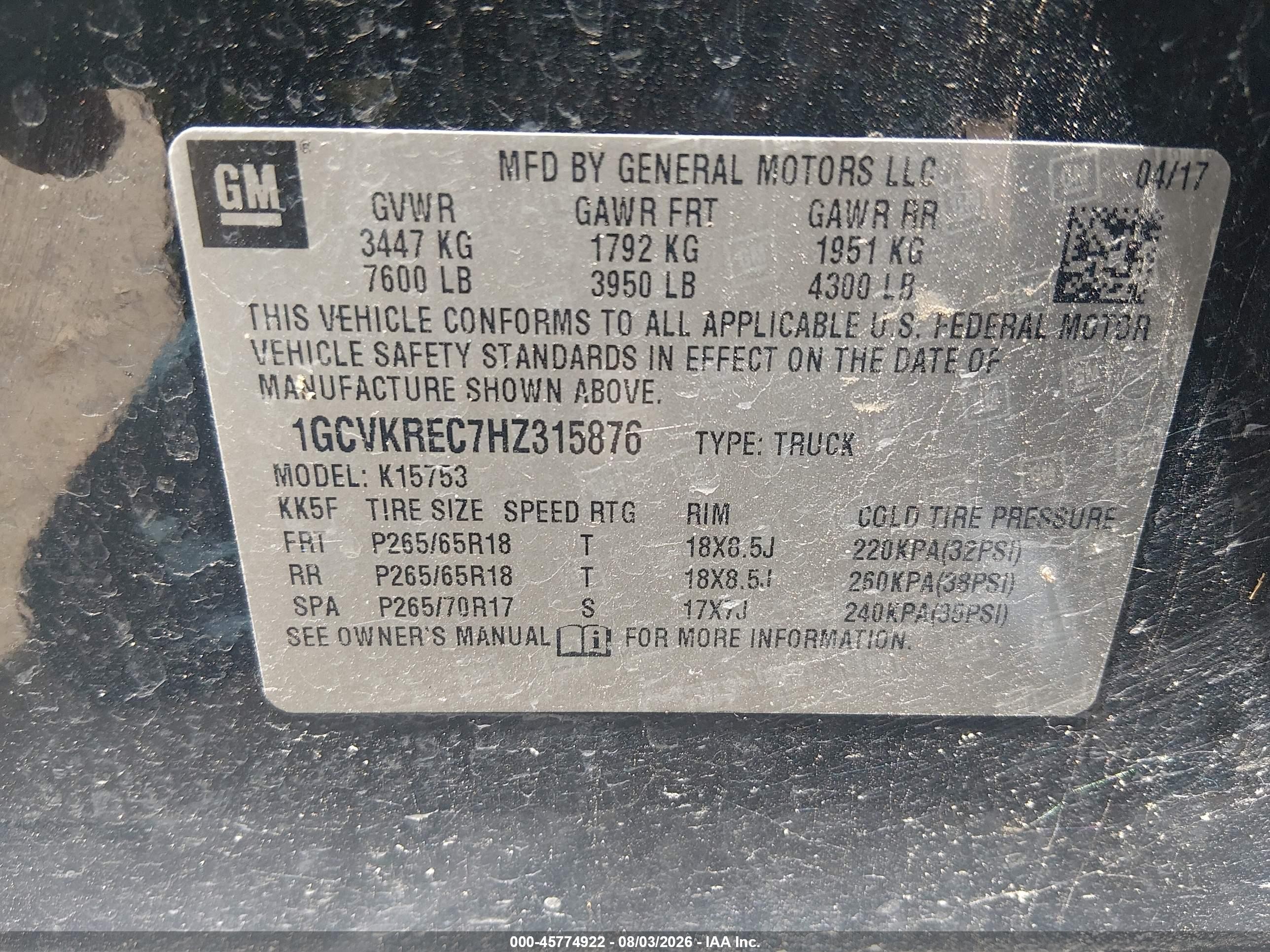 2017 Chevrolet Silverado 1500 Lt Black vin: 1GCVKREC7HZ315876