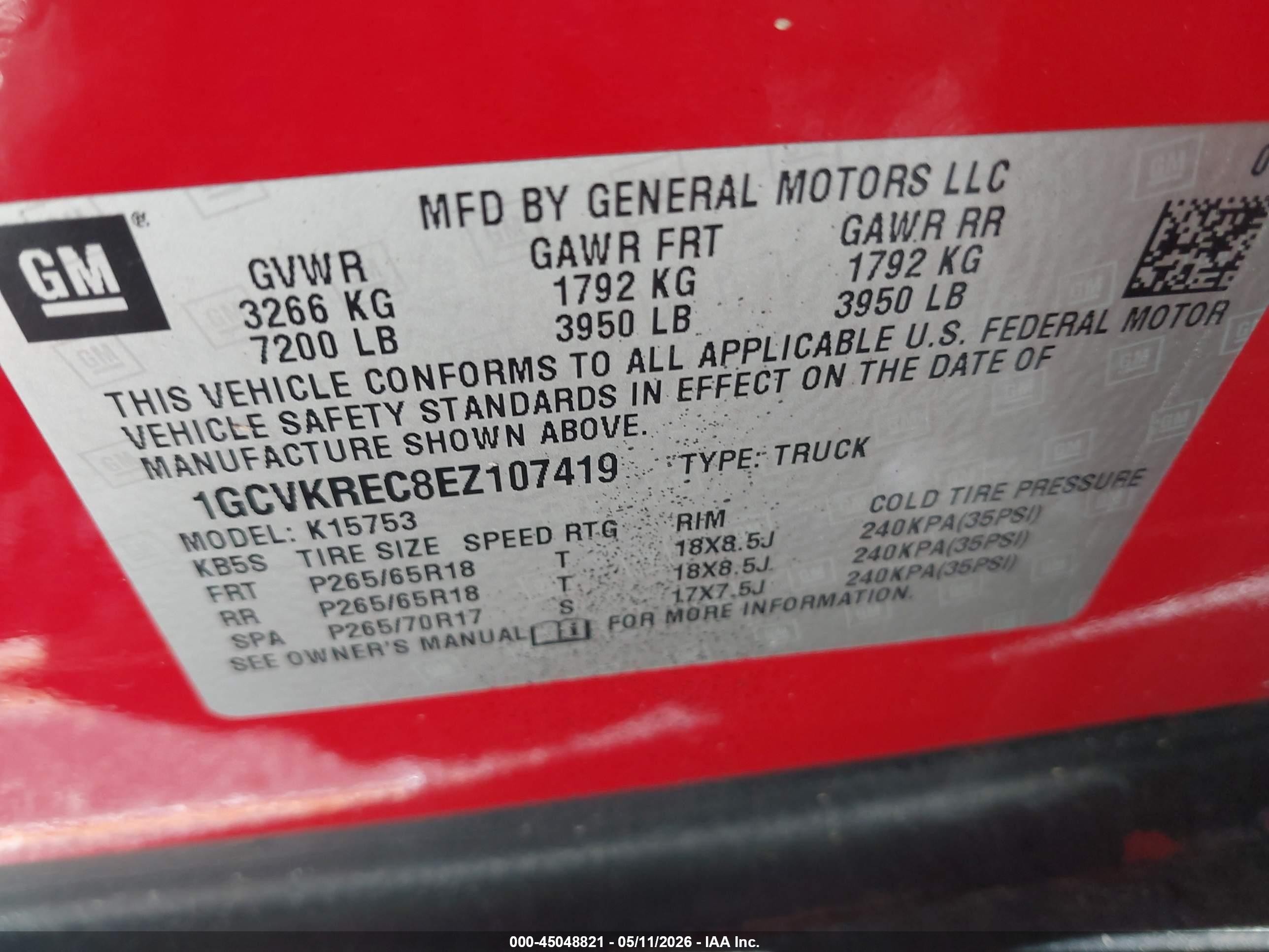 2014 Chevrolet Silverado 1500 2lt Красный vin: 1GCVKREC8EZ107419