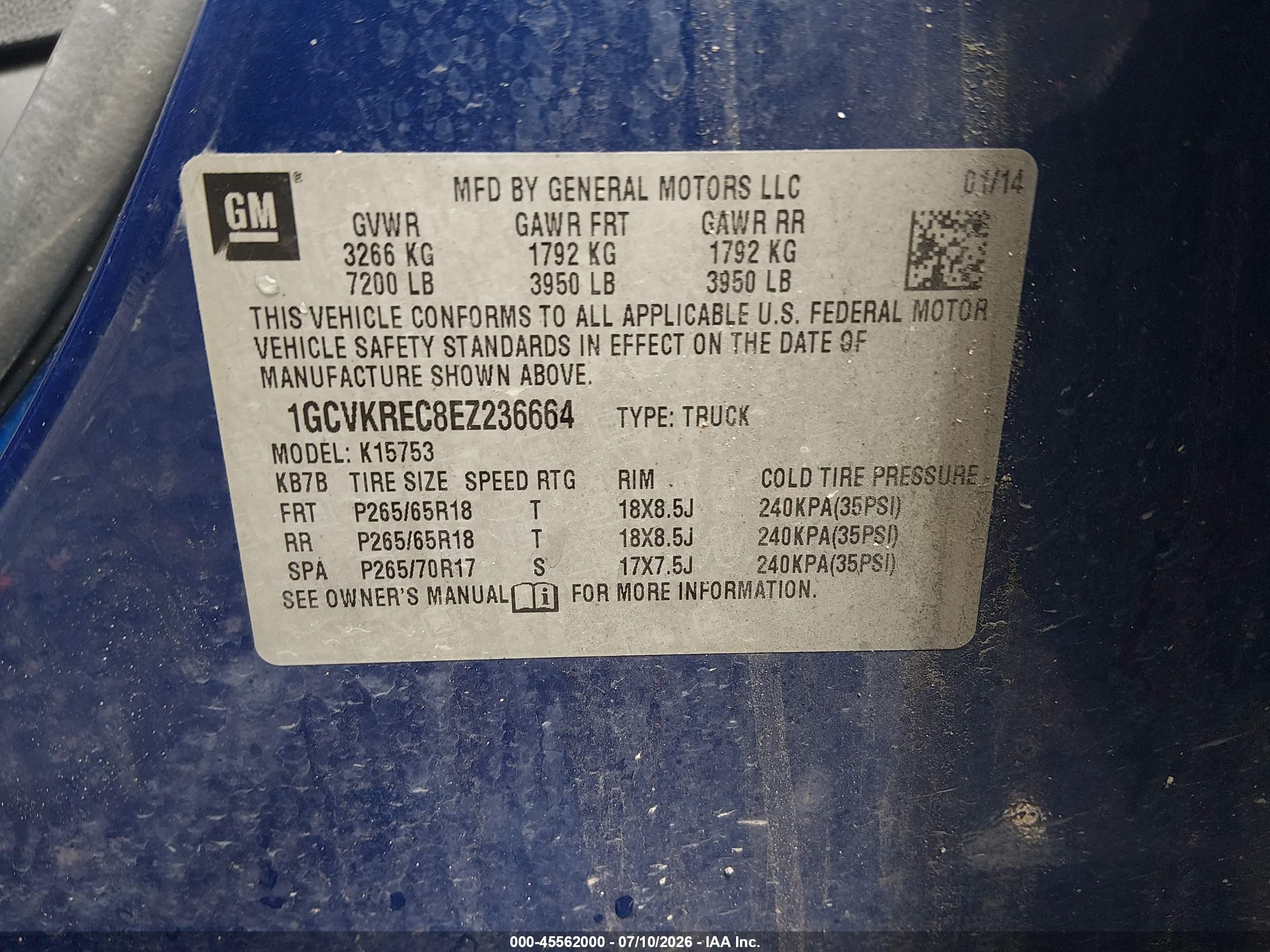 2014 Chevrolet Silverado 1500 Lt Blue vin: 1GCVKREC8EZ236664