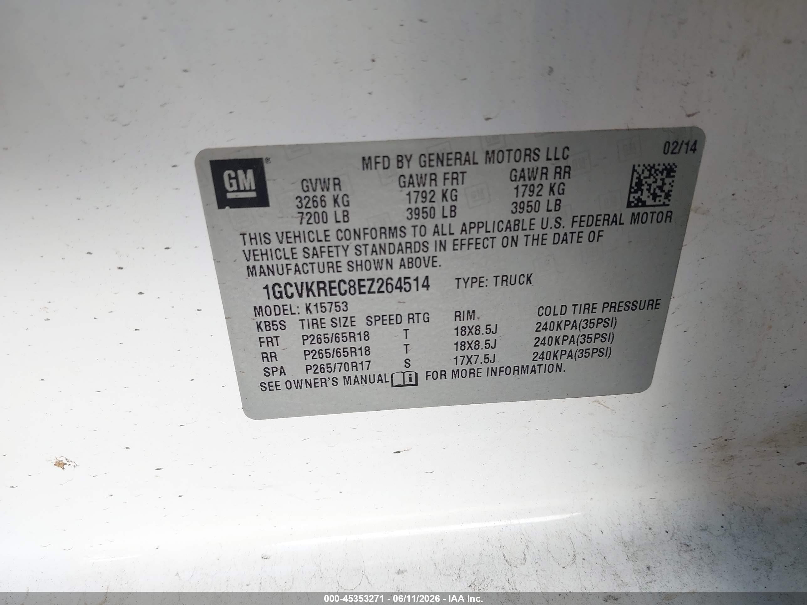 2014 Chevrolet Silverado 1500 Lt Белый vin: 1GCVKREC8EZ264514