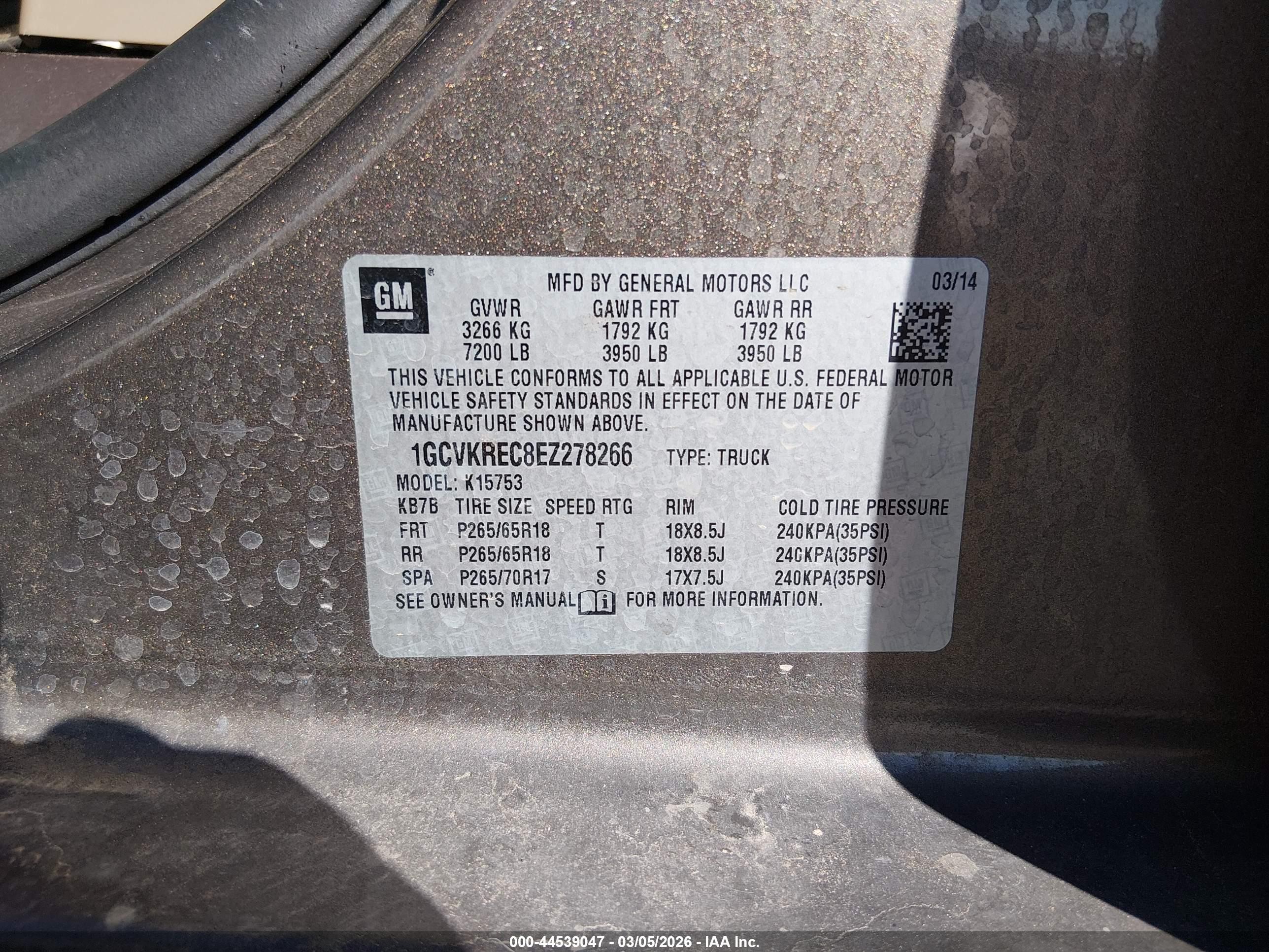 2014 Chevrolet Silverado 1500 1lt Gold vin: 1GCVKREC8EZ278266