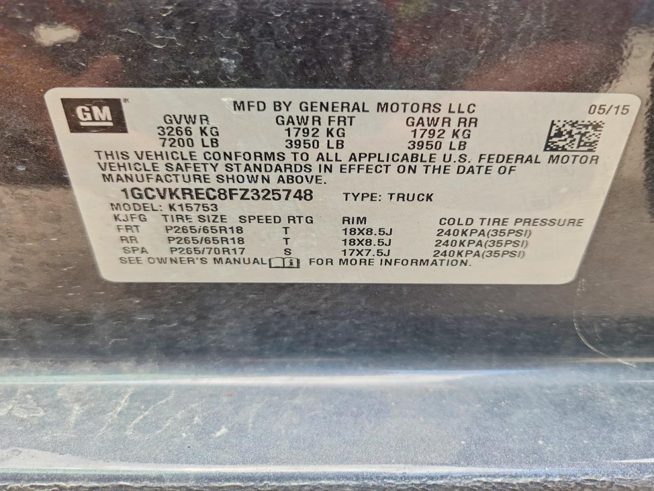 2015 Chevrolet Silverado K1500 Lt Gray vin: 1GCVKREC8FZ325748