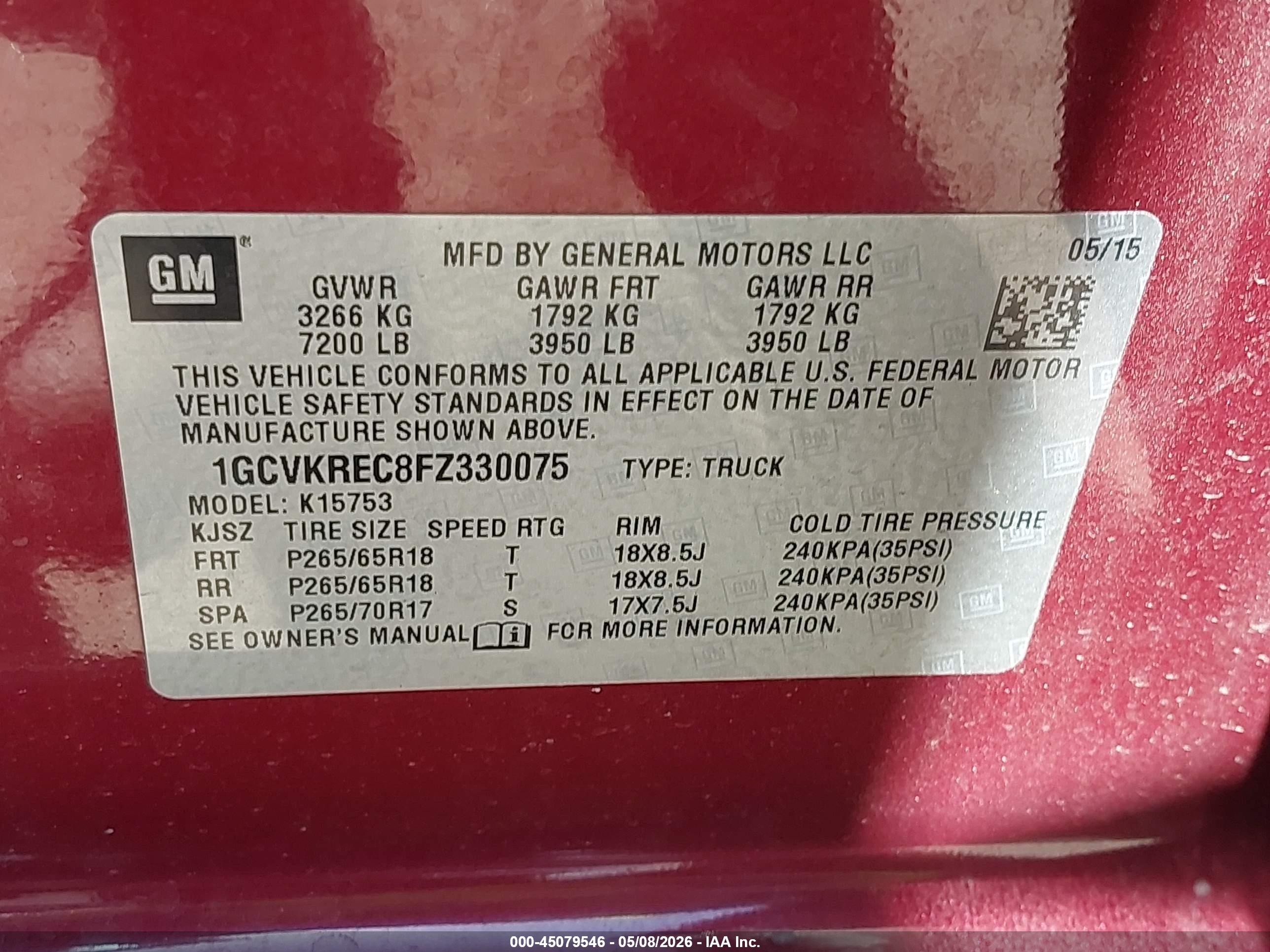 2015 Chevrolet Silverado 1500 2lt Темно-бордовый vin: 1GCVKREC8FZ330075